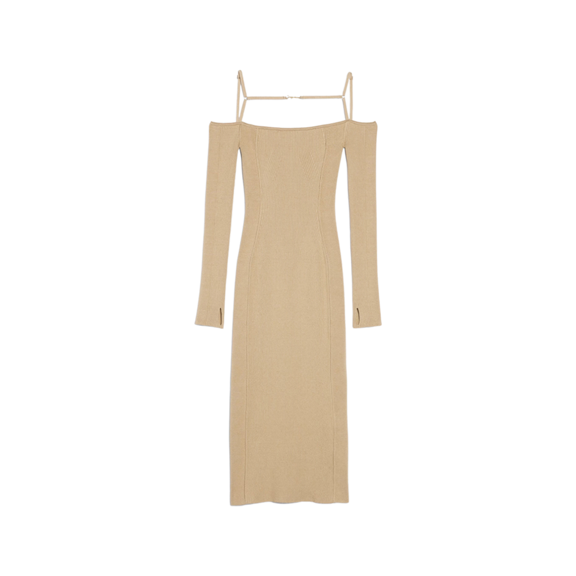 (W) Jacquemus La Robe Sierra Long Sleeve Lingerie Dress Dark Beige 상세 이미지 1