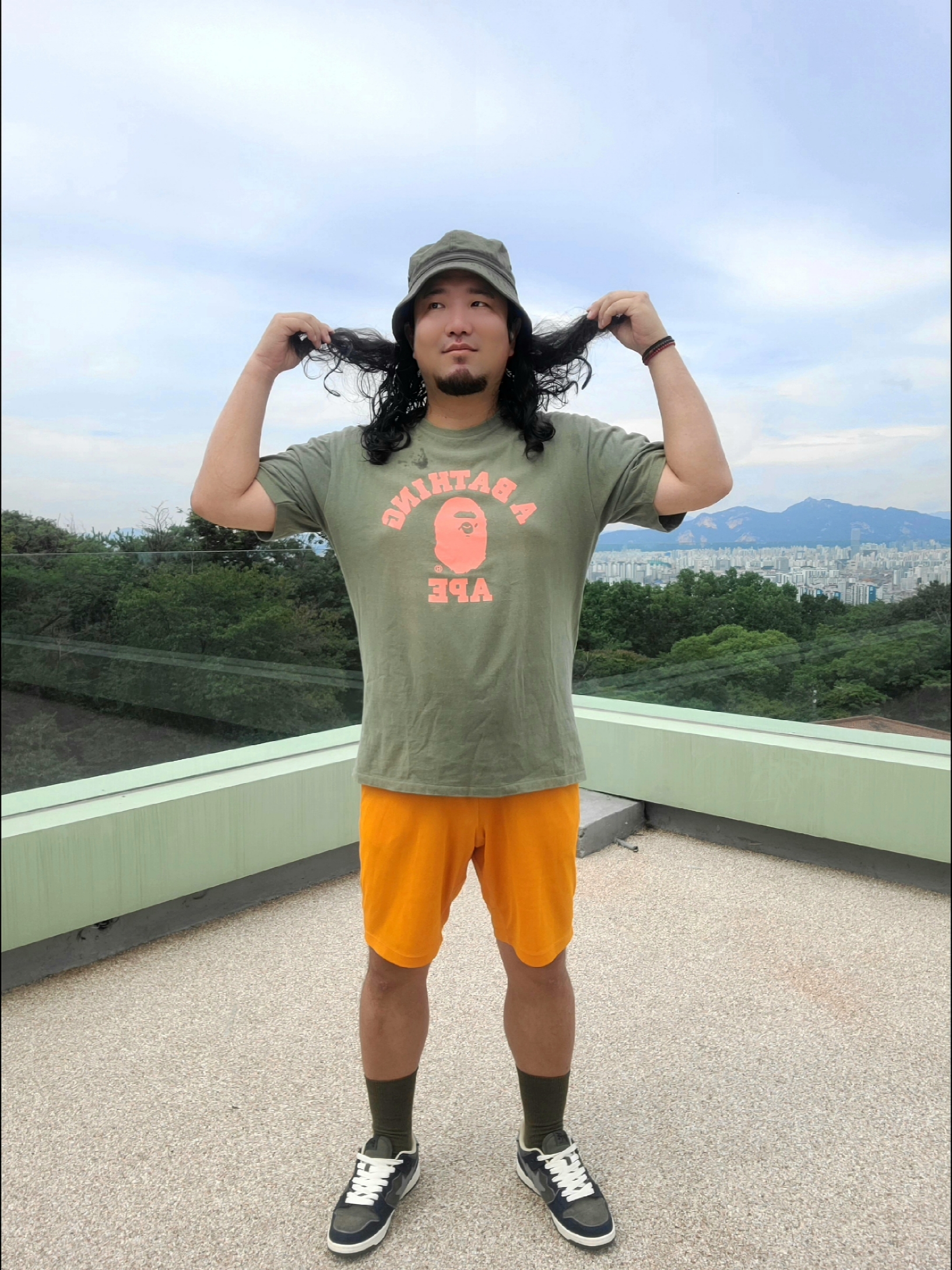 Human Made Round Bucket Hat Olive Drab, BAPE Bape Sk8 Sta Low Army Green 착용 스타일 - 3