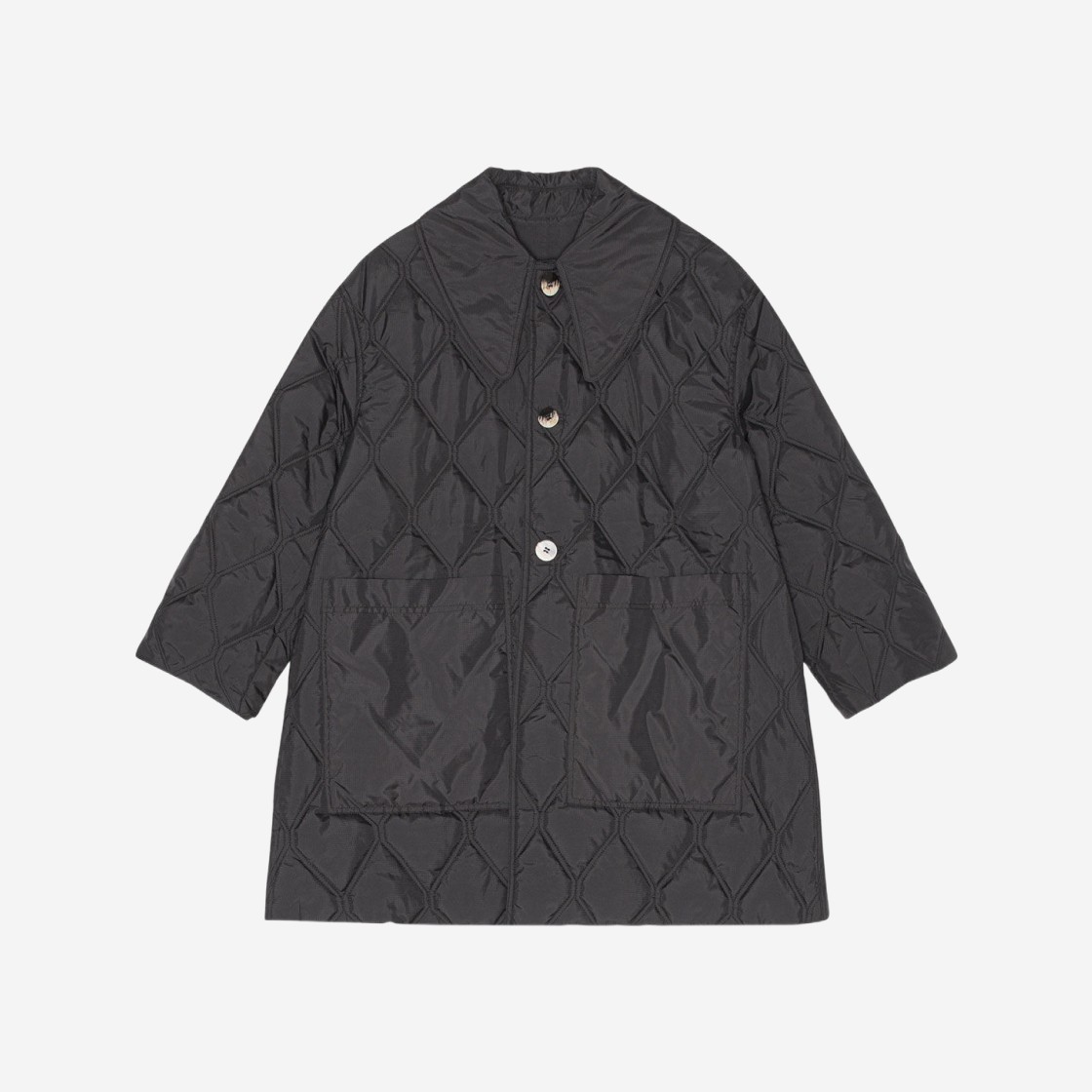 (W) Ganni Ripstop Quilt Reversible Coat Black 상세 이미지 3