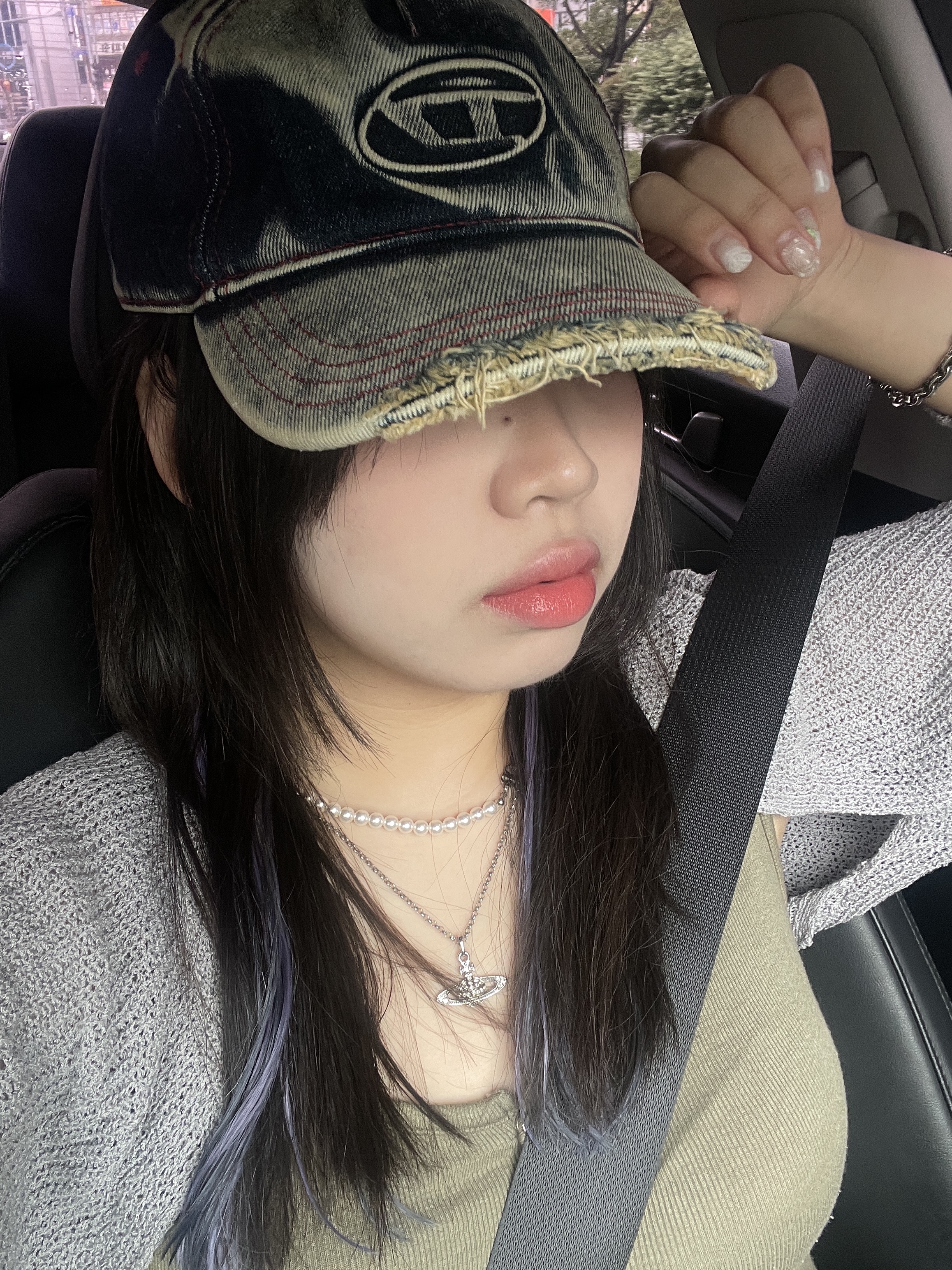 Diesel C-Seymon Treated Denim Baseball Cap Blue White 착용 스타일
