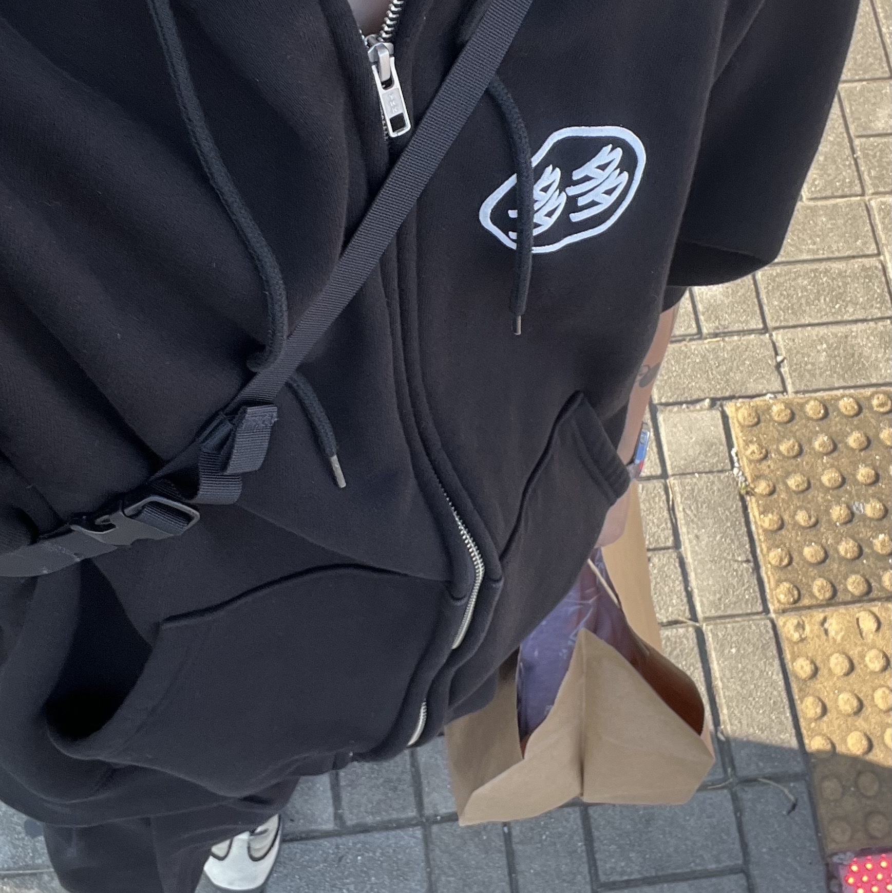 Nike x Stussy Air Penny II Rattan and Limestone, Dada Logo Hoodie Zip-Up Black 착용 스타일