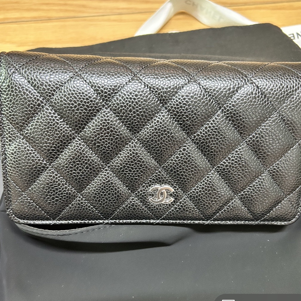 Chanel Classic Wallet On Chain Lambskin & Silver Black 착용 스타일