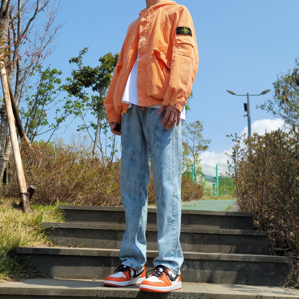 Supreme x Stone Island Corduroy Jacket Orange - 20FW 착용 스타일