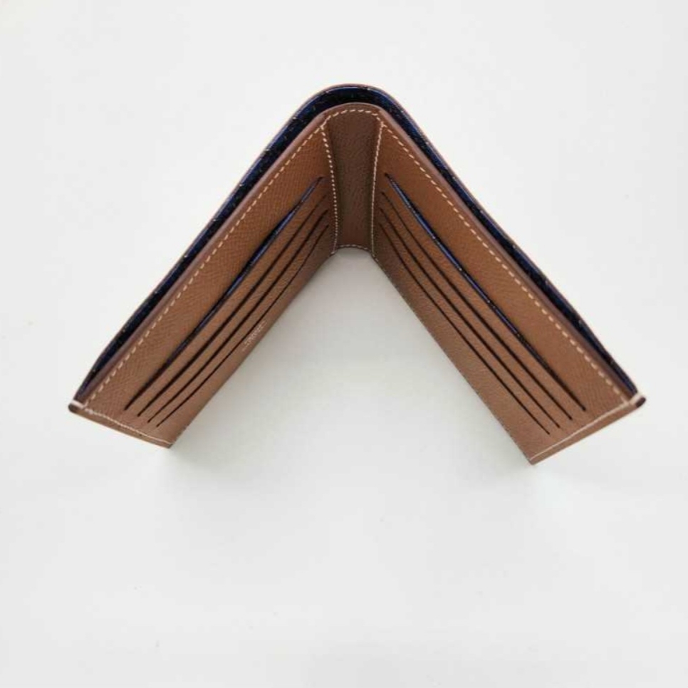Hermes Citizen Twill Compact Wallet Epsom & Gold Bleu France Bleu Saphir 착용 스타일