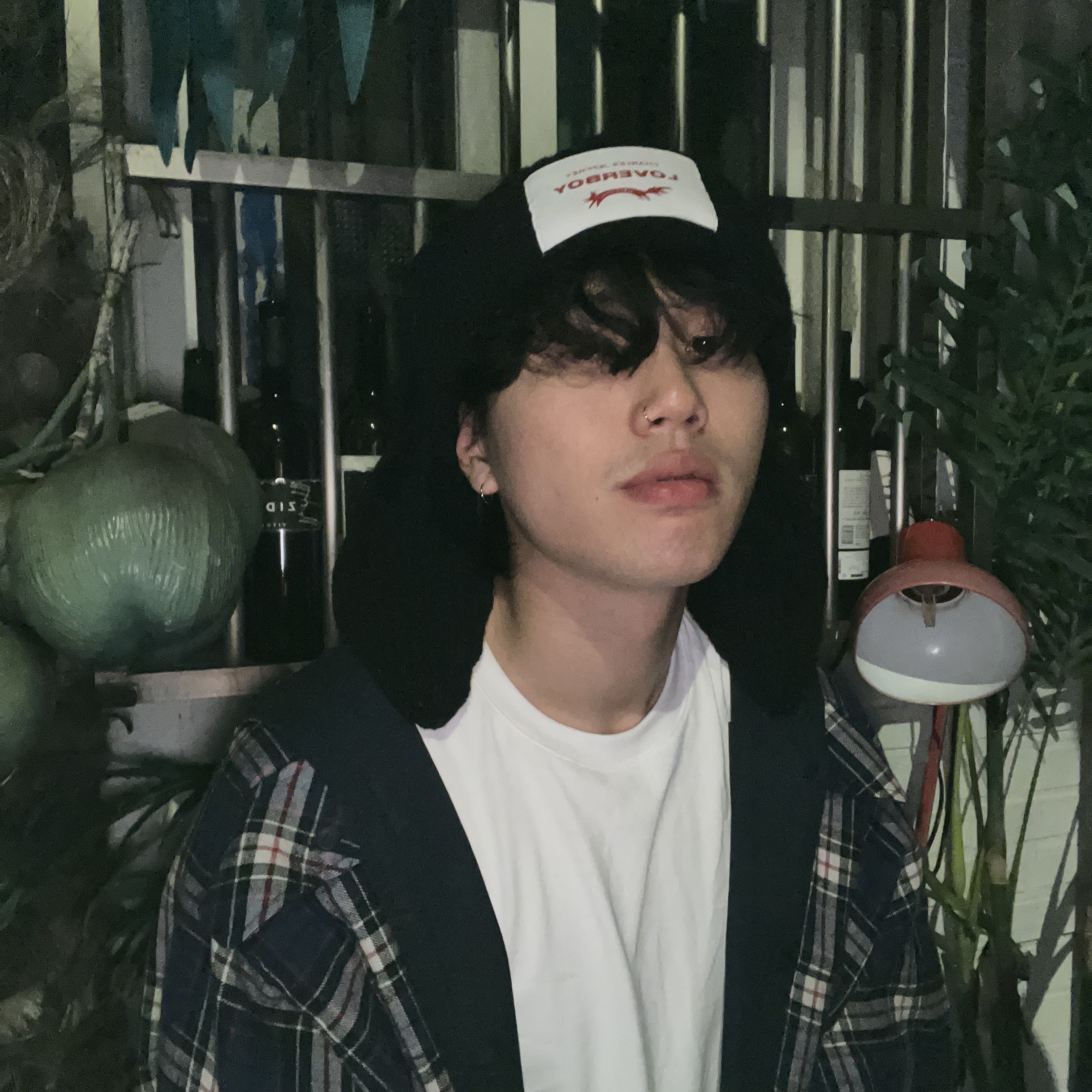Charles Jeffrey Loverboy Chunky Rabbit Beanie Black, Project G/R Reversible Hoodie Check Shirts Navy 착용 스타일 - 4