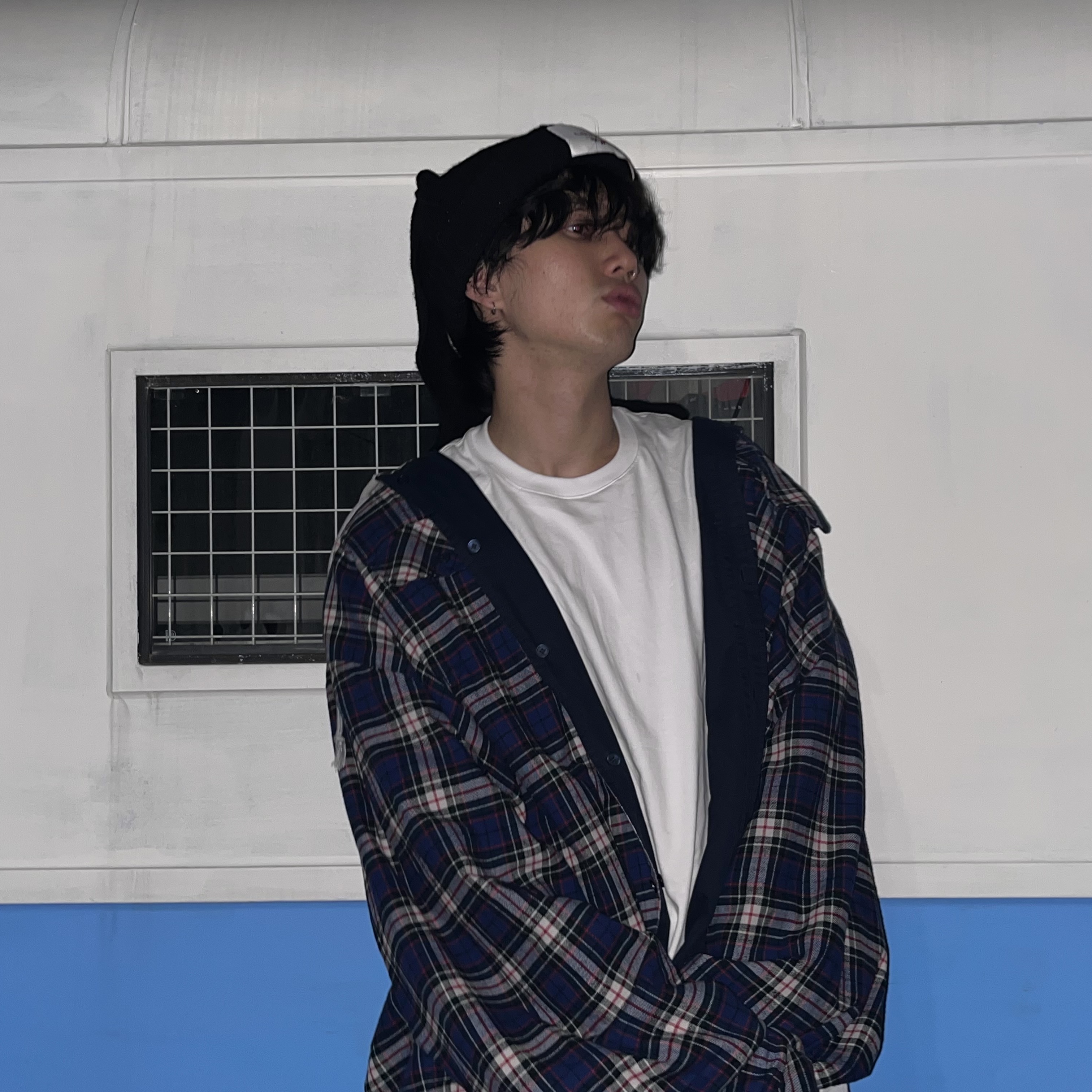 Charles Jeffrey Loverboy Chunky Rabbit Beanie Black, Project G/R Reversible Hoodie Check Shirts Navy 착용 스타일 - 5