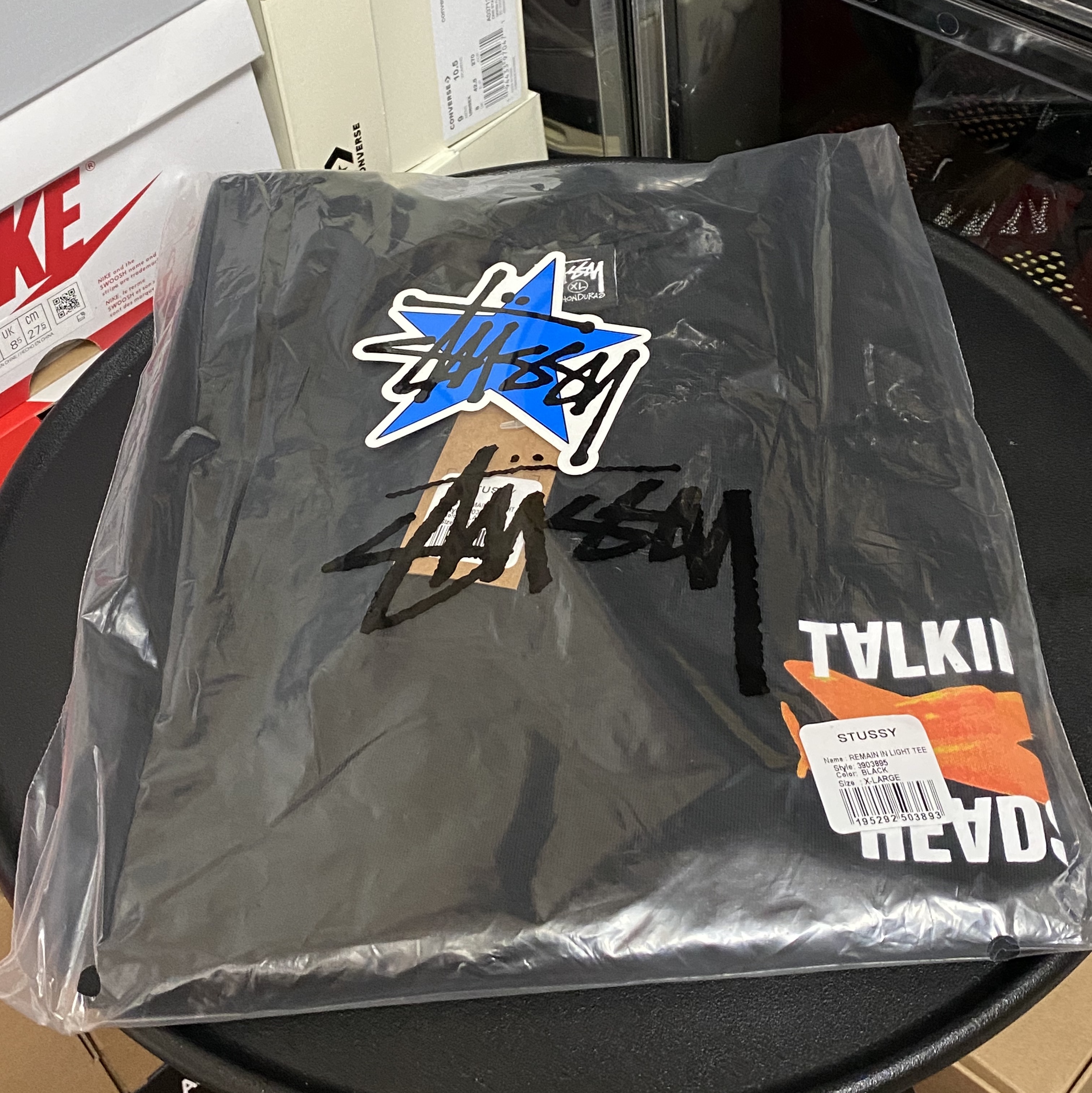 Stussy x Talking Heads Stop Remain in Light T-Shirt Black 착용 스타일