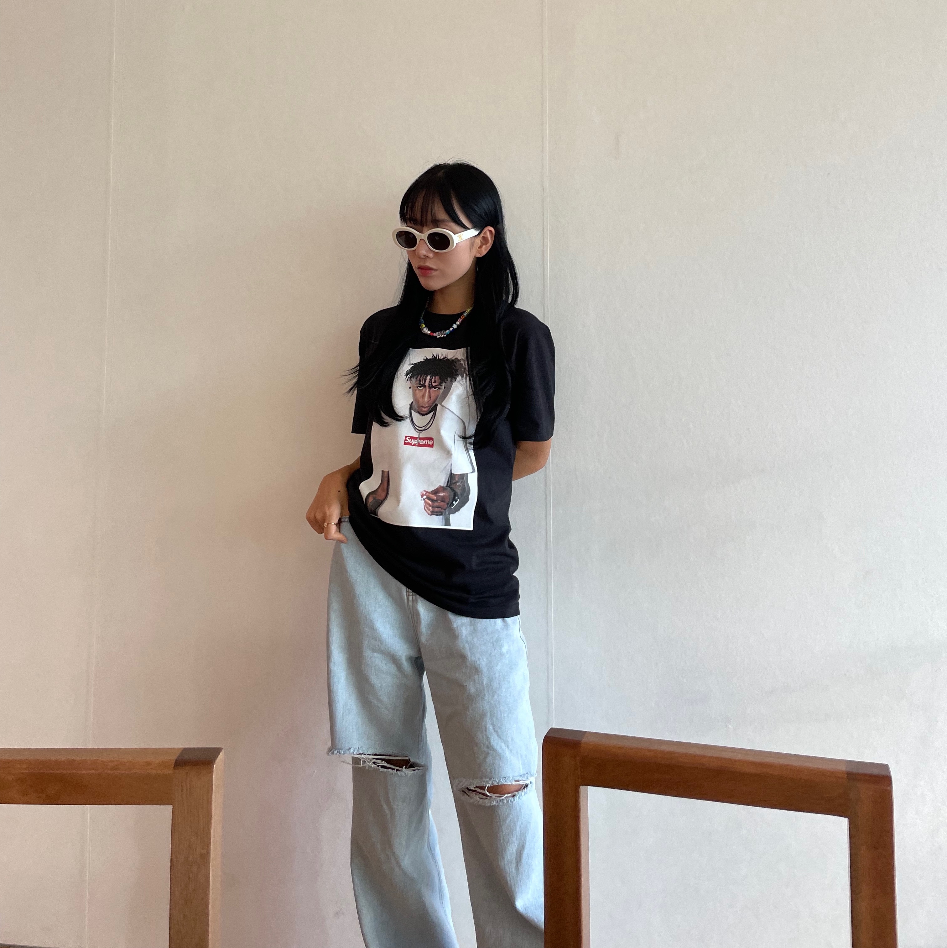 Supreme NBA Youngboy T-Shirt Black - 23FW, (W) Celine Triomphe 01 Sunglasses in Acetate White 착용 스타일