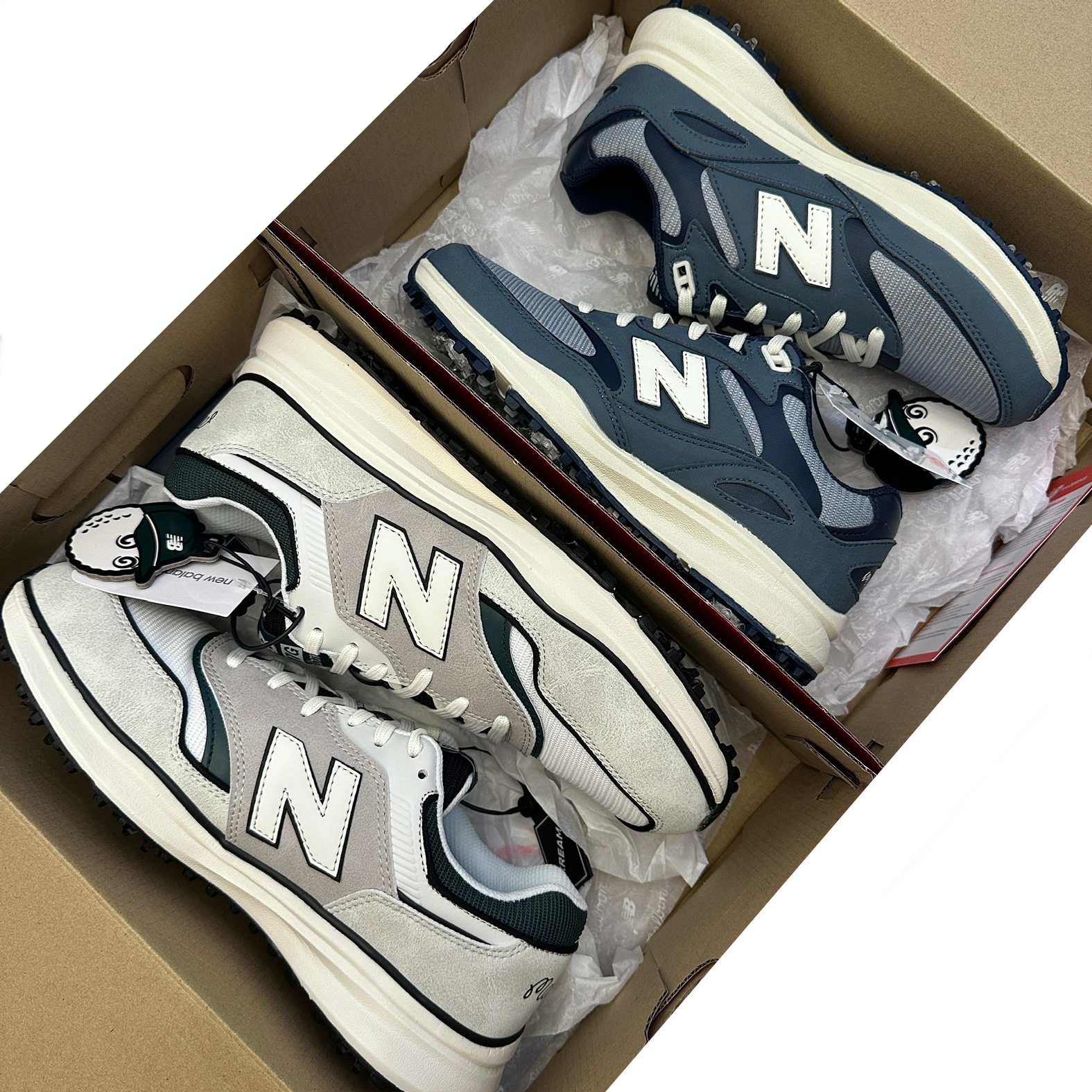 New Balance x Malbon 997 Golf Grey Green, New Balance x Malbon Golf Heritage Blue 착용 스타일