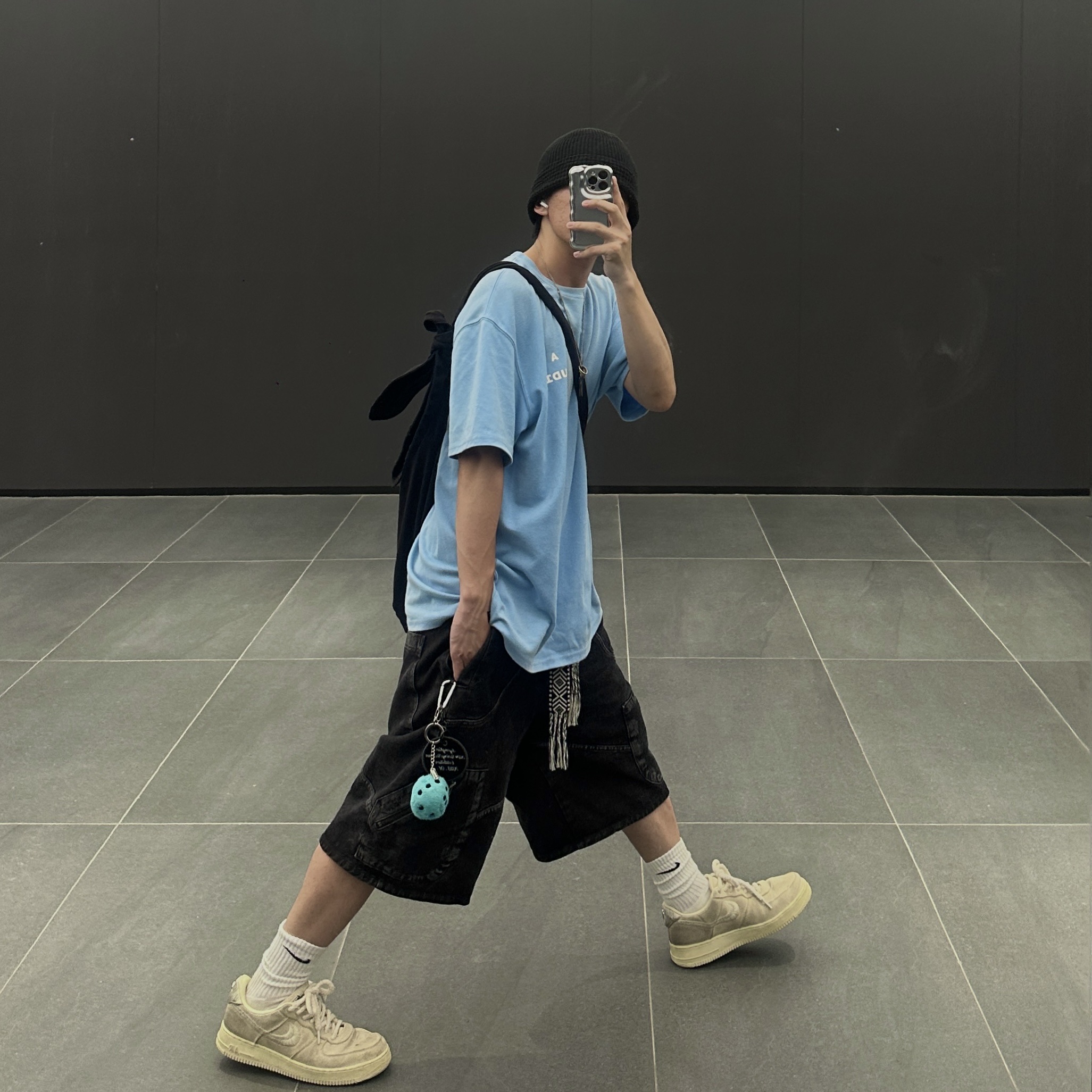 IAB Studio T-Shirt Sky Blue, Nike x Stussy Air Force 1 Low Fossil 착용 스타일 - 1