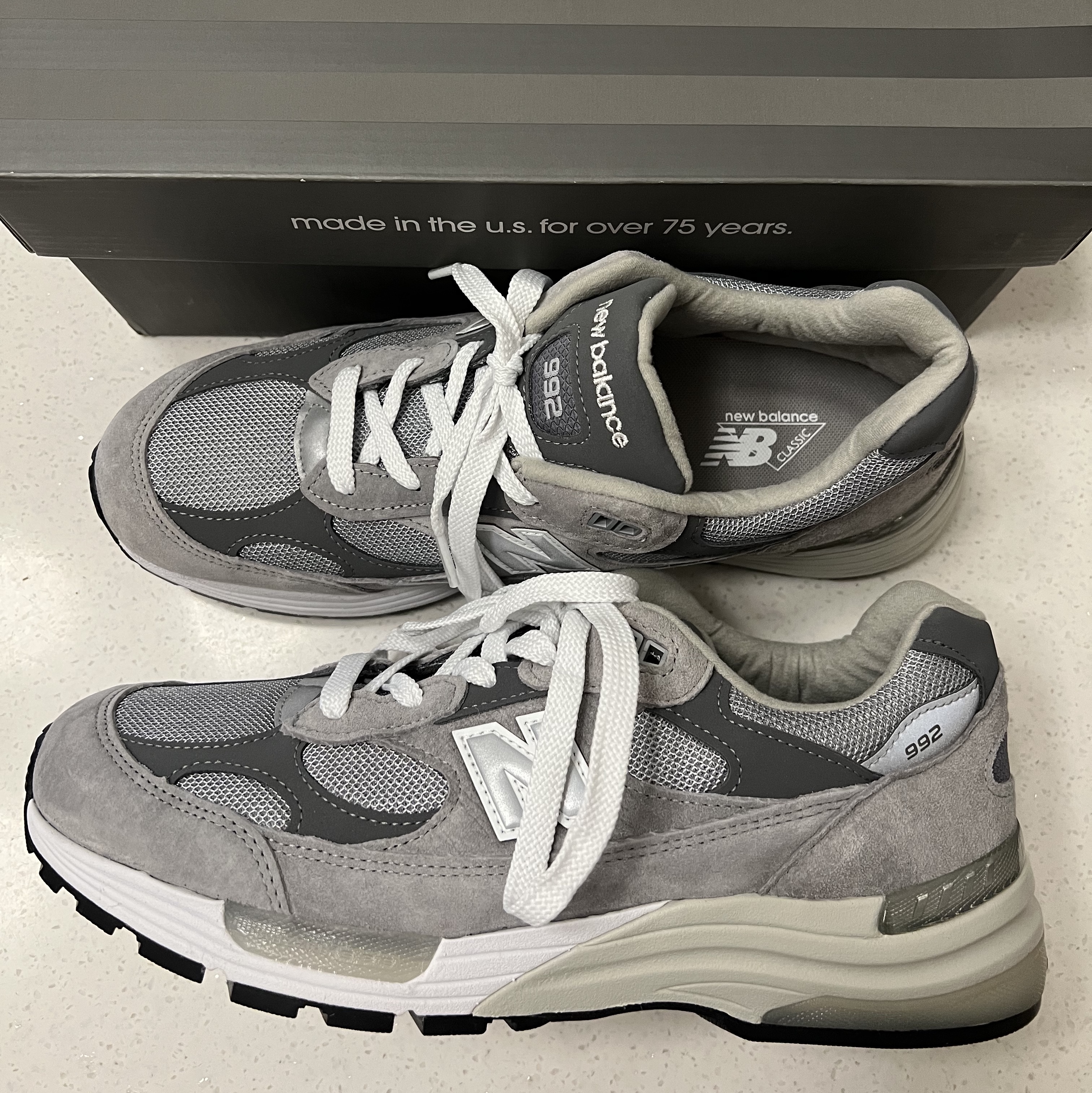 New Balance 992 Made in USA Grey - D Standard 착용 스타일 - 2