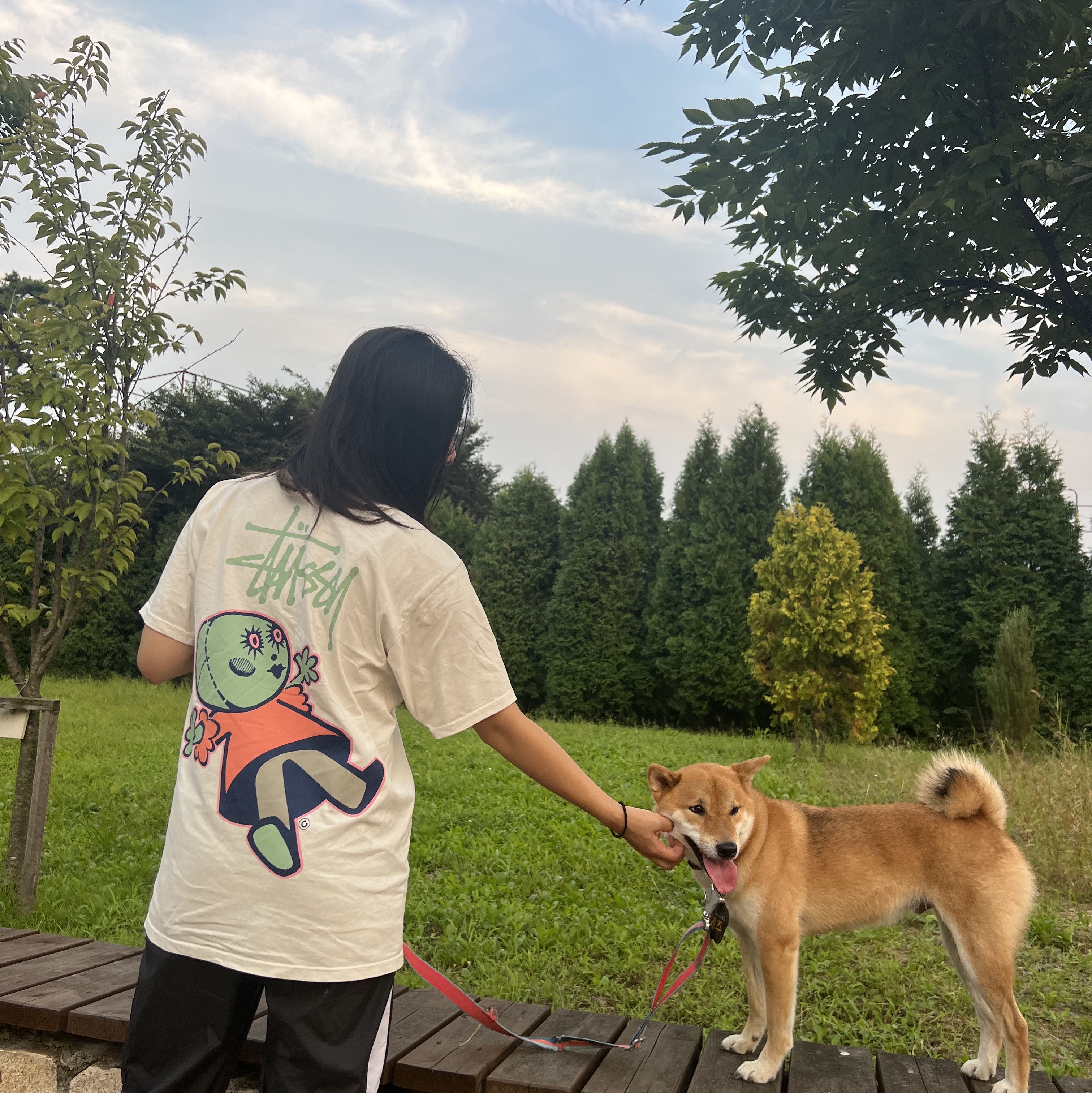 Stussy Dollie Pigment Dyed T-Shirt Natural 착용 스타일