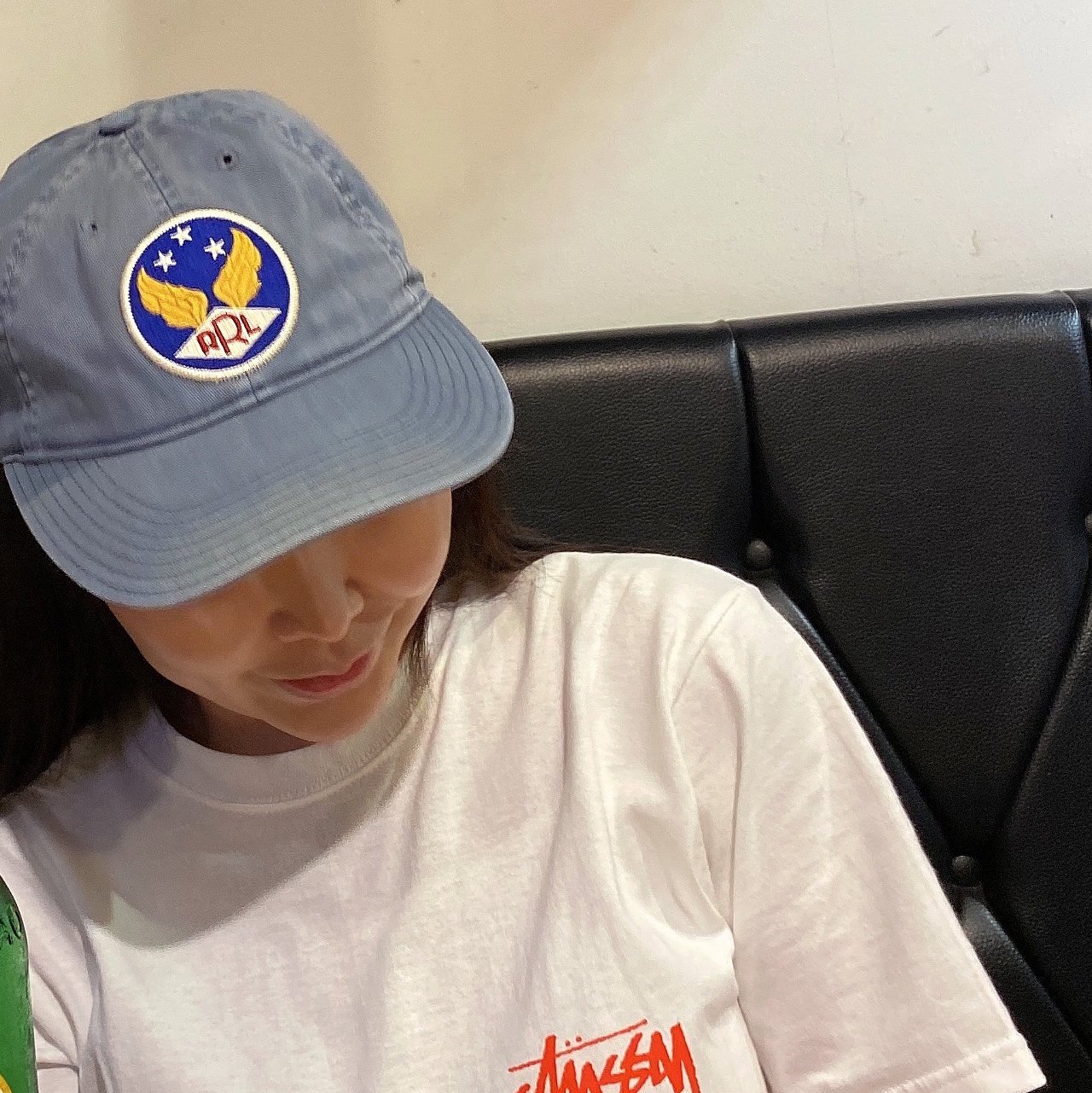 Double RL Garment Dyeing Twill Ball Cap Blue 착용 스타일 - 2