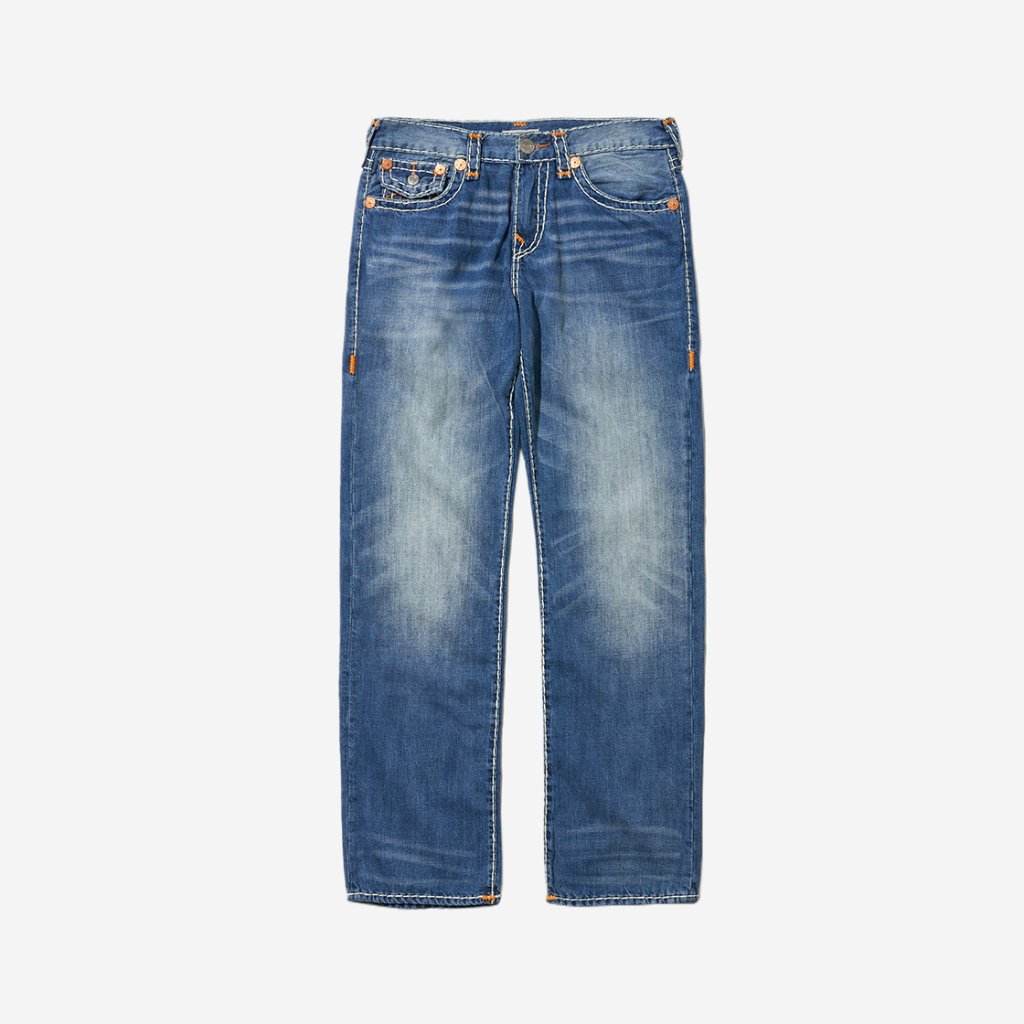 트루릴리젼 리키 빈티지 슈퍼티 리지드 플랩 골든 갓 미디움 워시(True Religion Ricky Vintage Super T Rigid Flap 1/2" Golden God Medium Wash) - 1