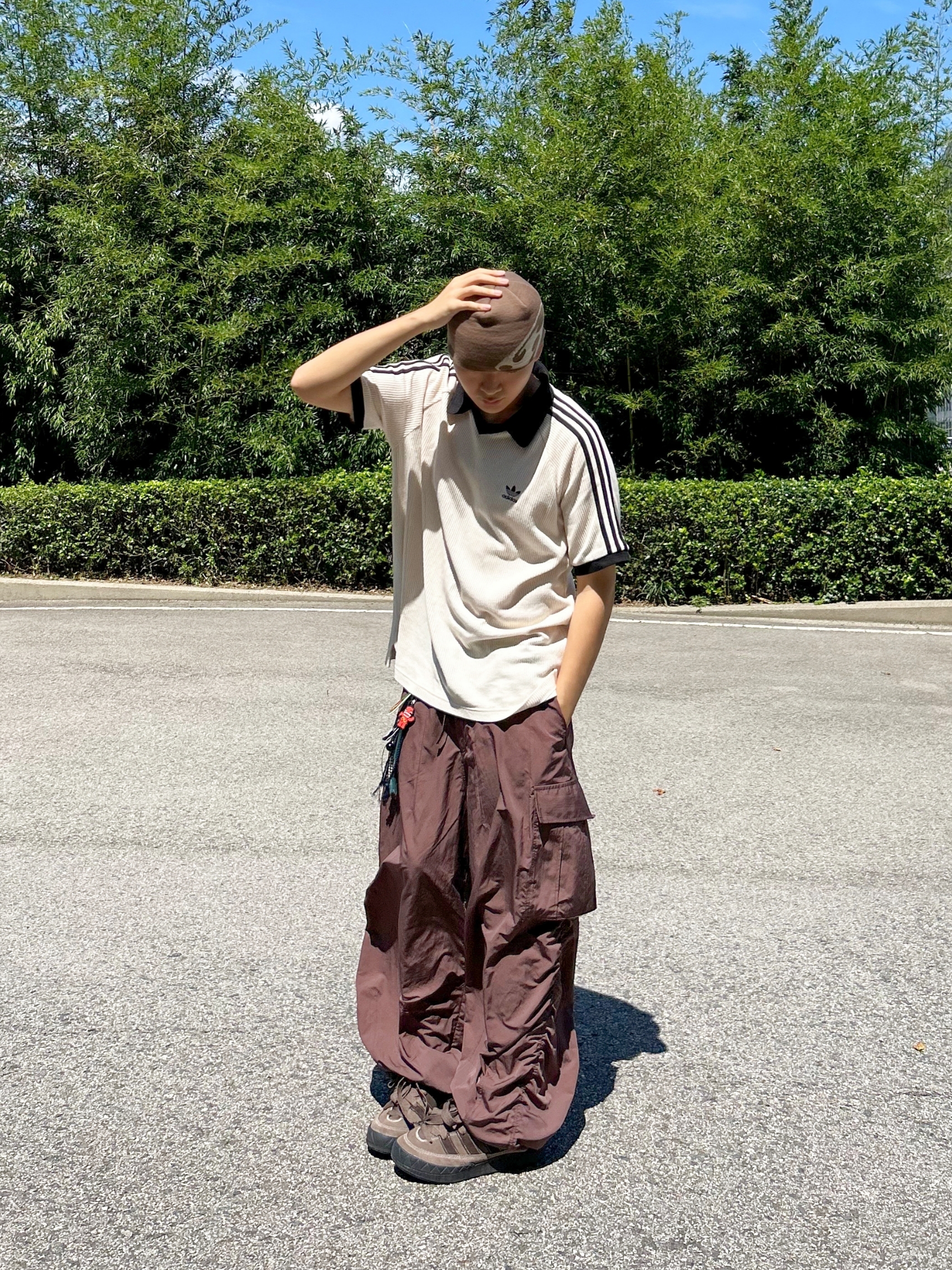 Sansan Gear Logo Beanie Brown - 22FW, Adidas Adicolor Classics Waffle Polo Shirt Wonder White - KR Sizing 착용 스타일 - 4