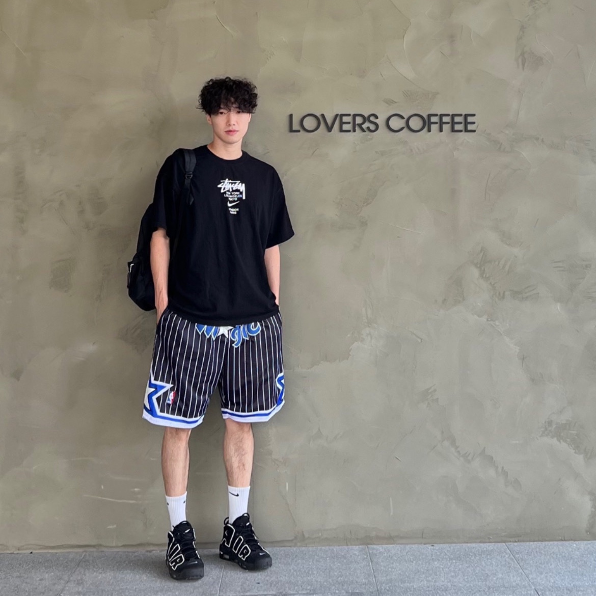 Nike x Stussy WT T-Shirt Black - US/EU, Nike Air More Uptempo Black White 2020 착용 스타일