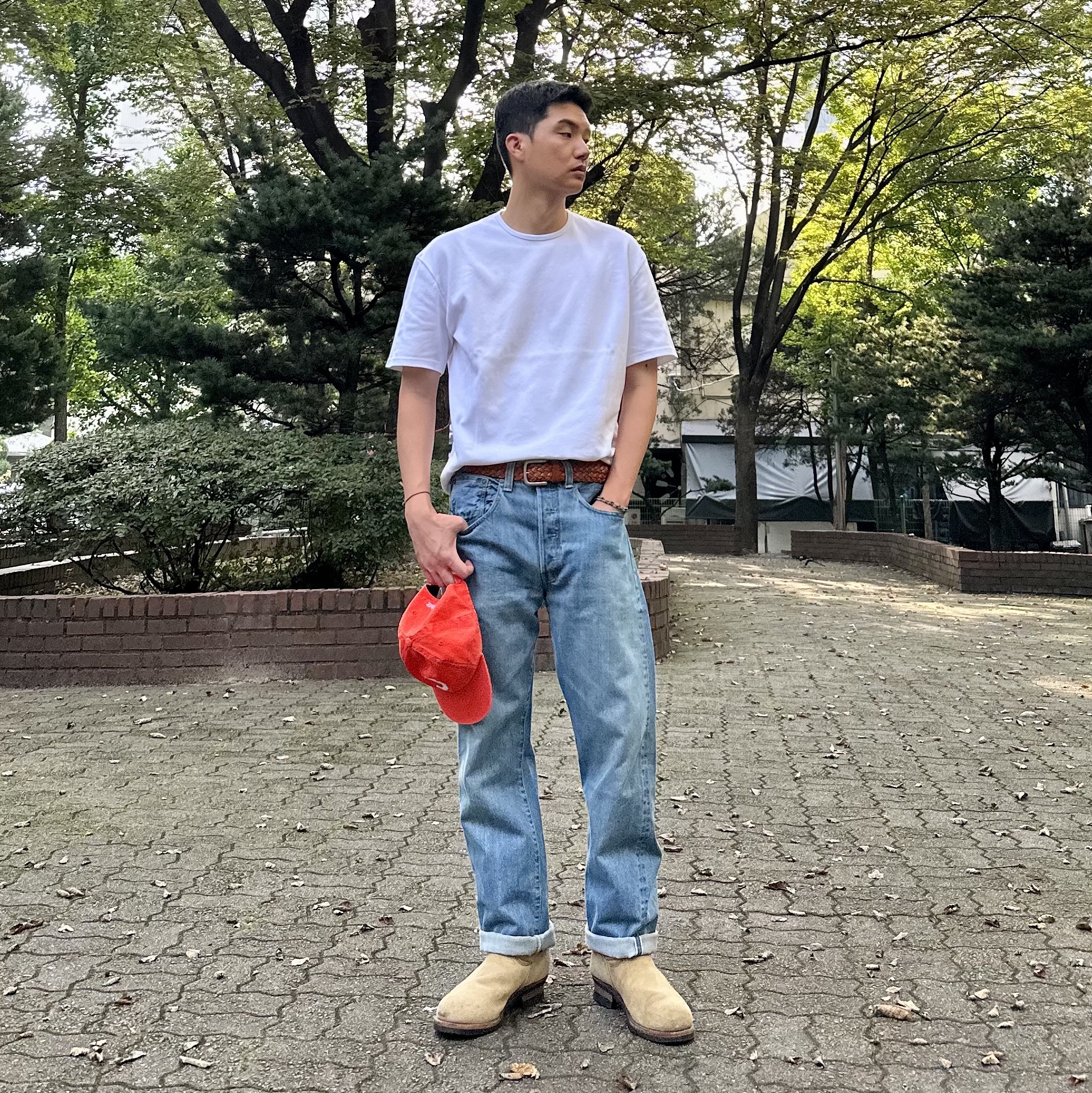 Supreme Pigment Print S Logo 6-Panel Orange - 22FW 착용 스타일 - 2