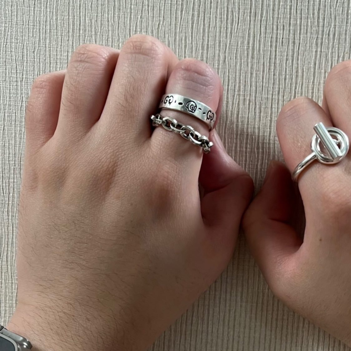 (W) Hermes Medium Echappee Ring Sterling Silver, Gucci Ghost Ring Silver 6mm 착용 스타일