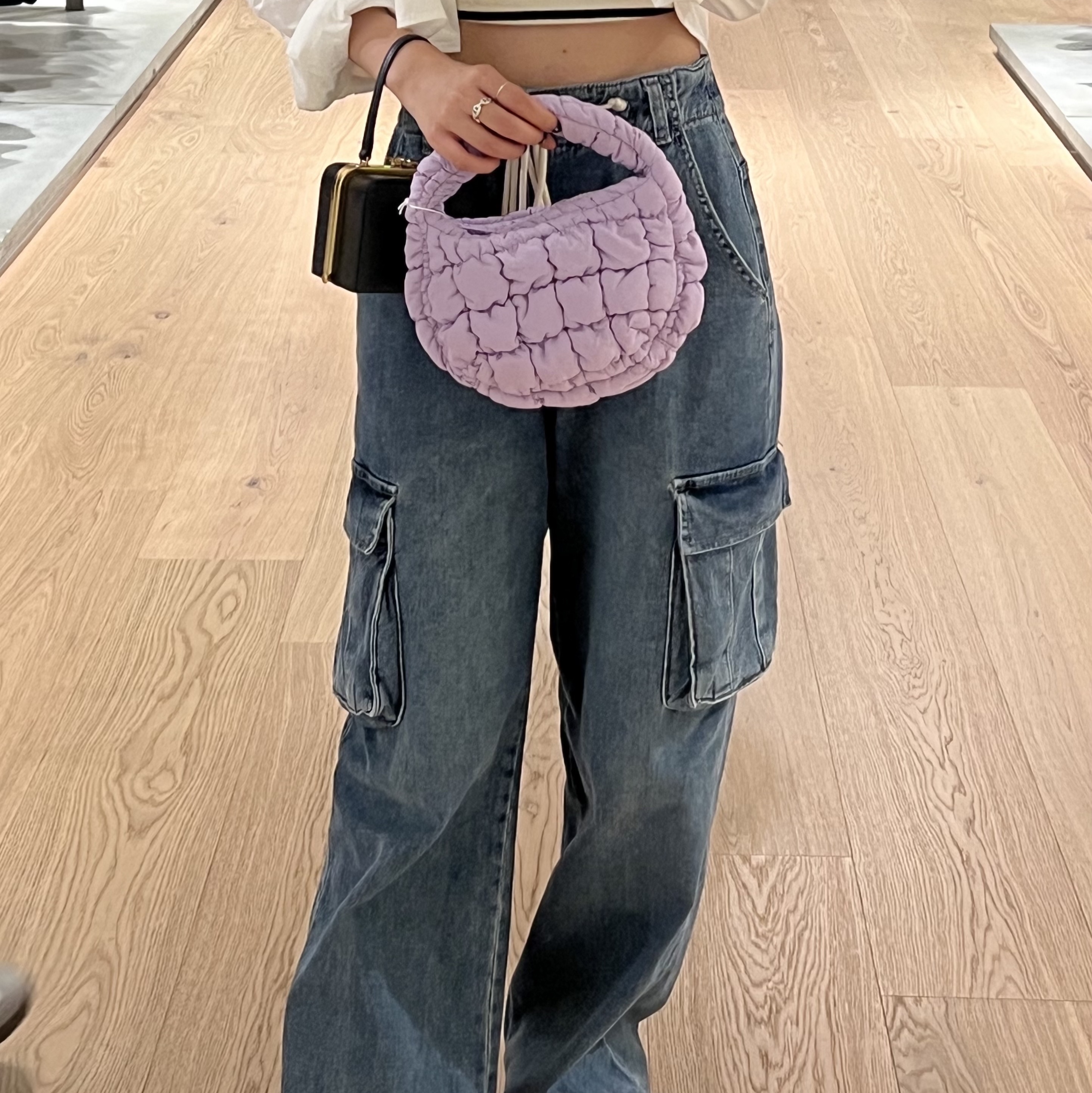 COS Quilted Micro Bag Purple 착용 스타일