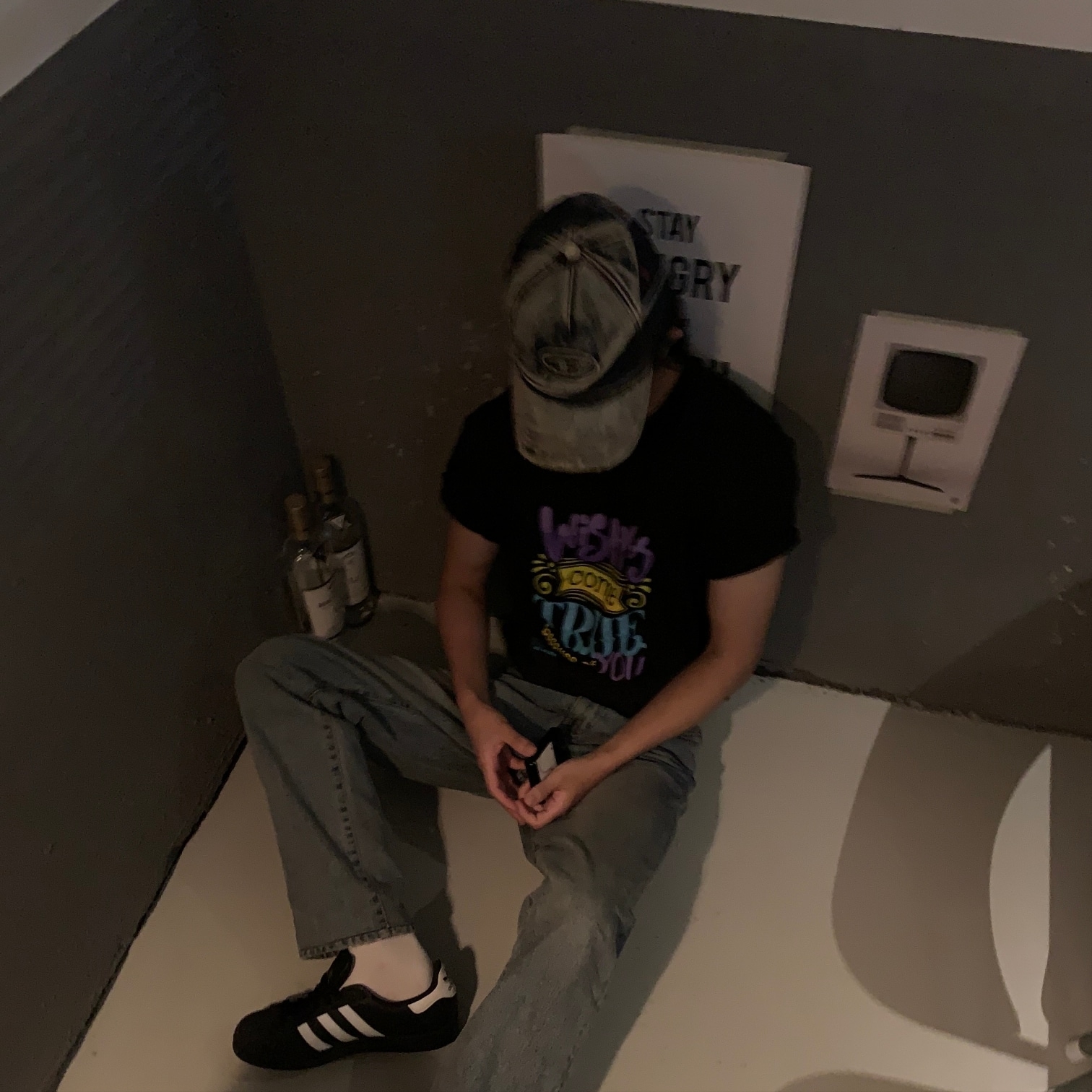 Diesel C-Seymon Treated Denim Baseball Cap Blue White, Adidas Superstar Core Black White 착용 스타일 - 1