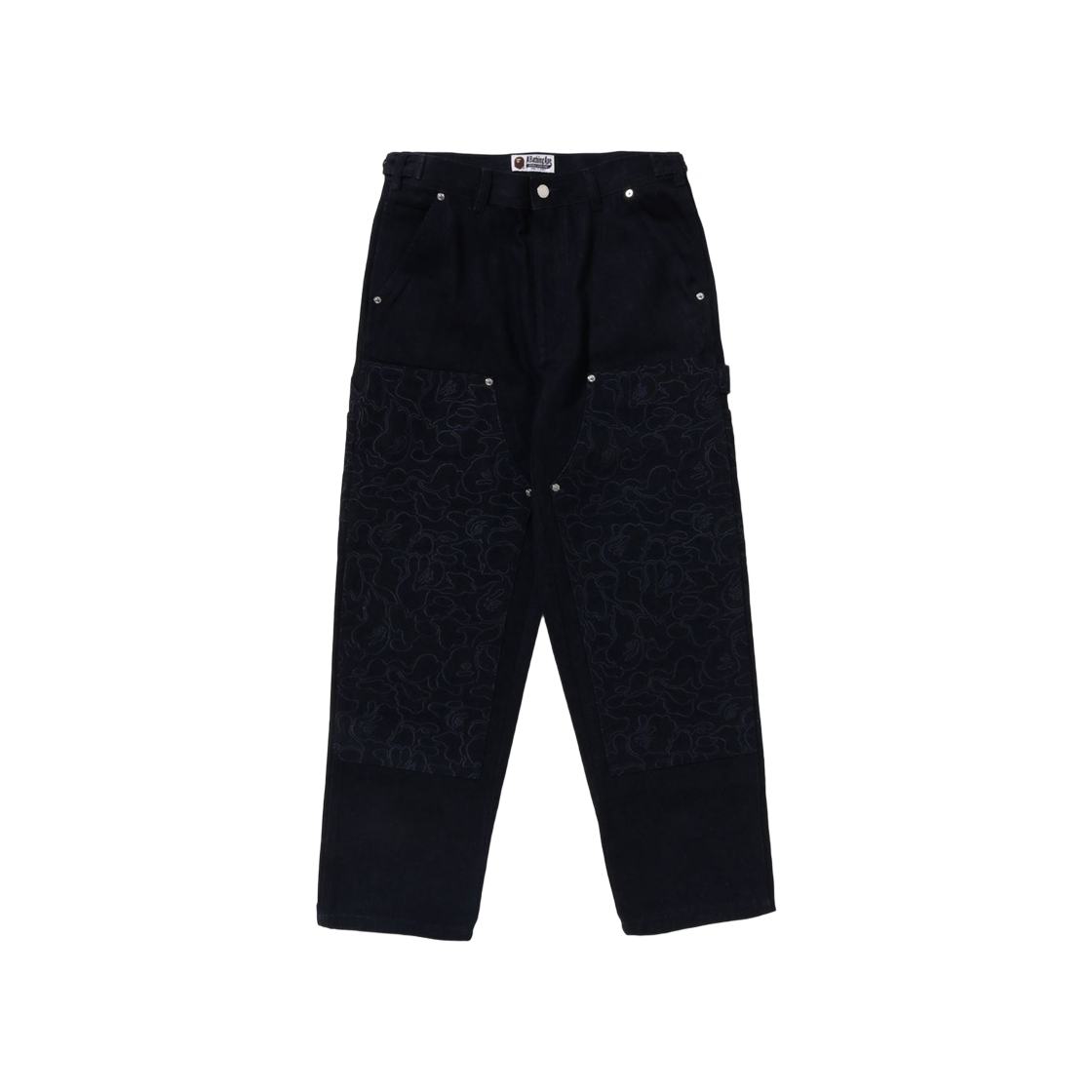 BAPE Line Camo Patch Denim Double Knee Work Pants Navy Blue 상세 이미지 1