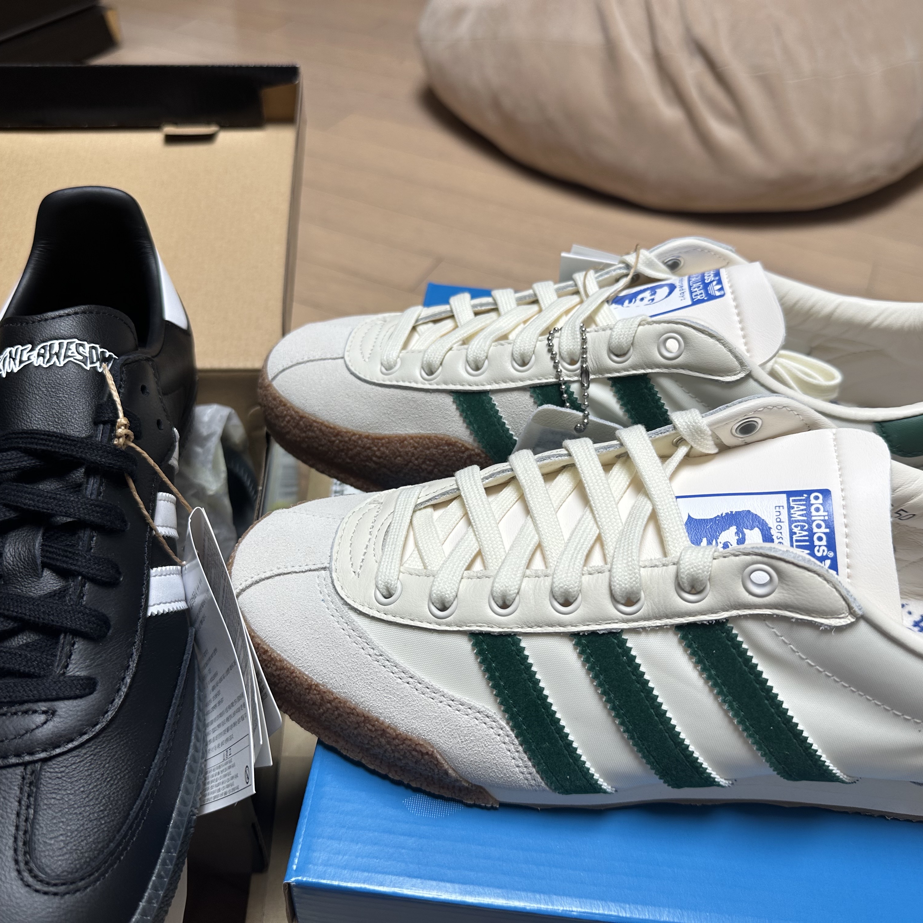 Adidas x Liam Gallagher Spezial LG II Cream White Collegiate Green 착용 스타일 - 2