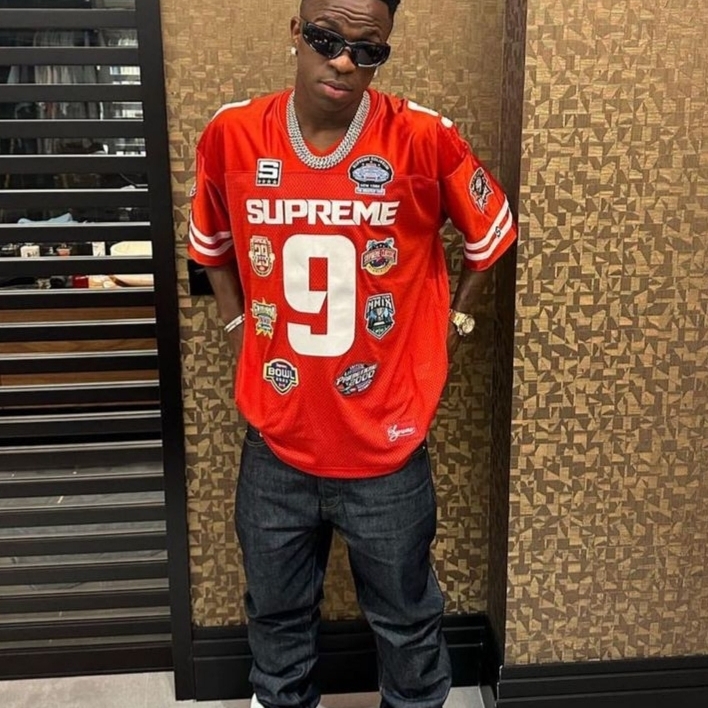 Supreme Championships Embroidered Football Jersey Red - 23FW 착용 스타일