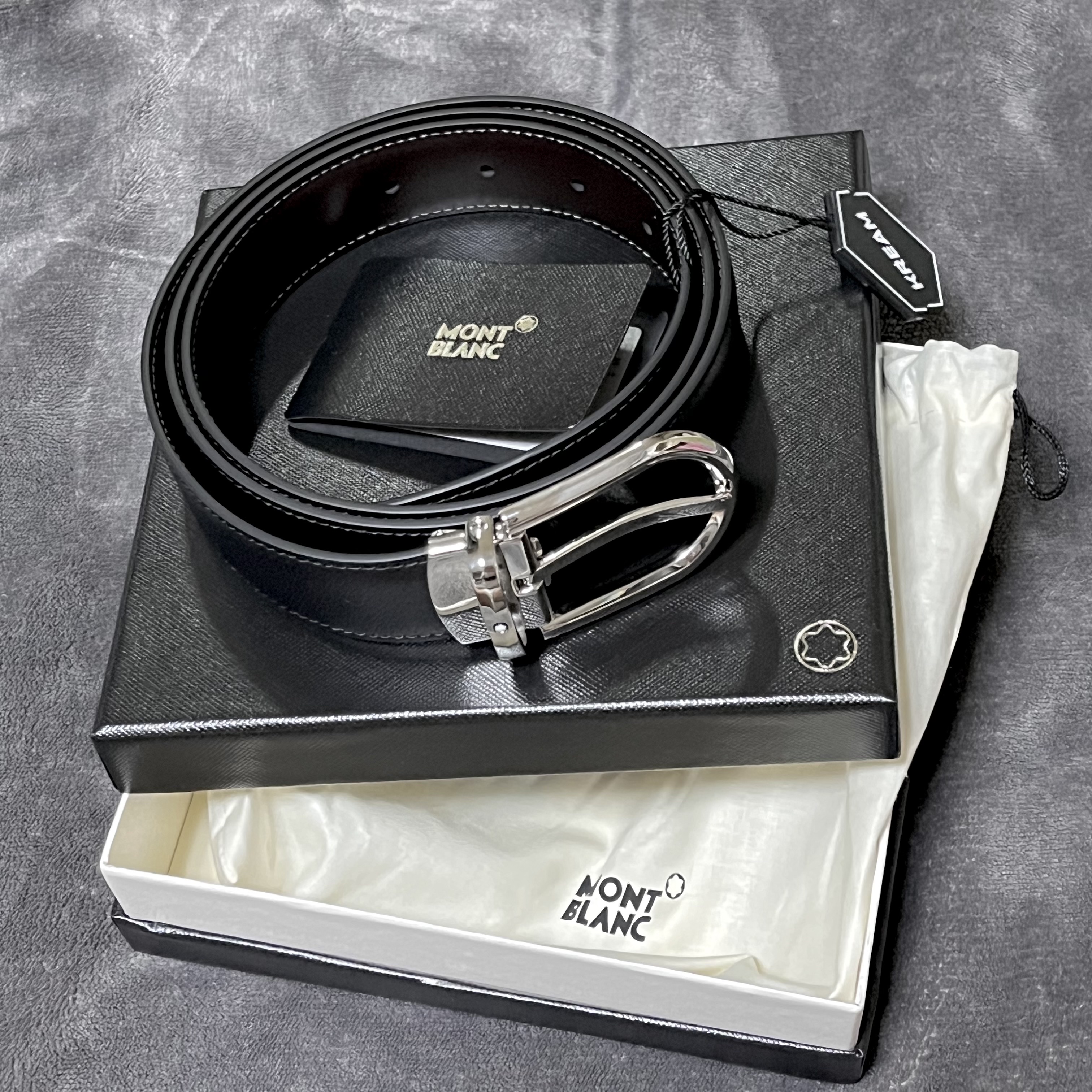 Montblanc Horseshoe Buckle 30mm Reversible Leather Belt Black Brown 착용 스타일