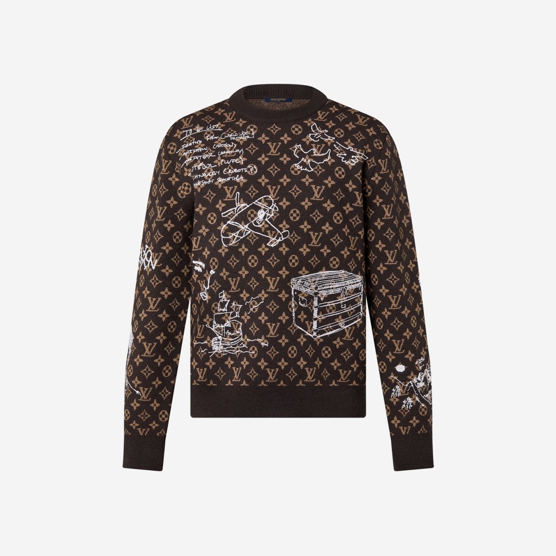 Louis Vuitton Monogram Embroidered Wool Crewneck Havana Brown 상세 이미지 1