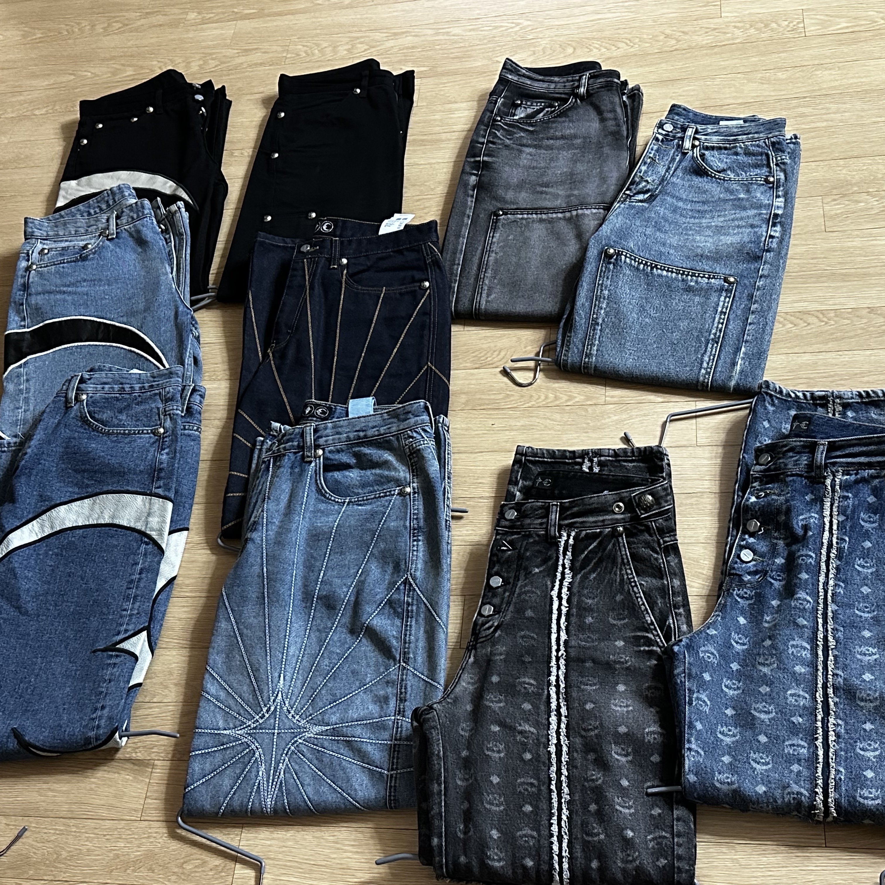Thug Club x MCM Zip Denim Pants Blue, Thug Club Chain Stitch Denim Pants Blue 착용 스타일