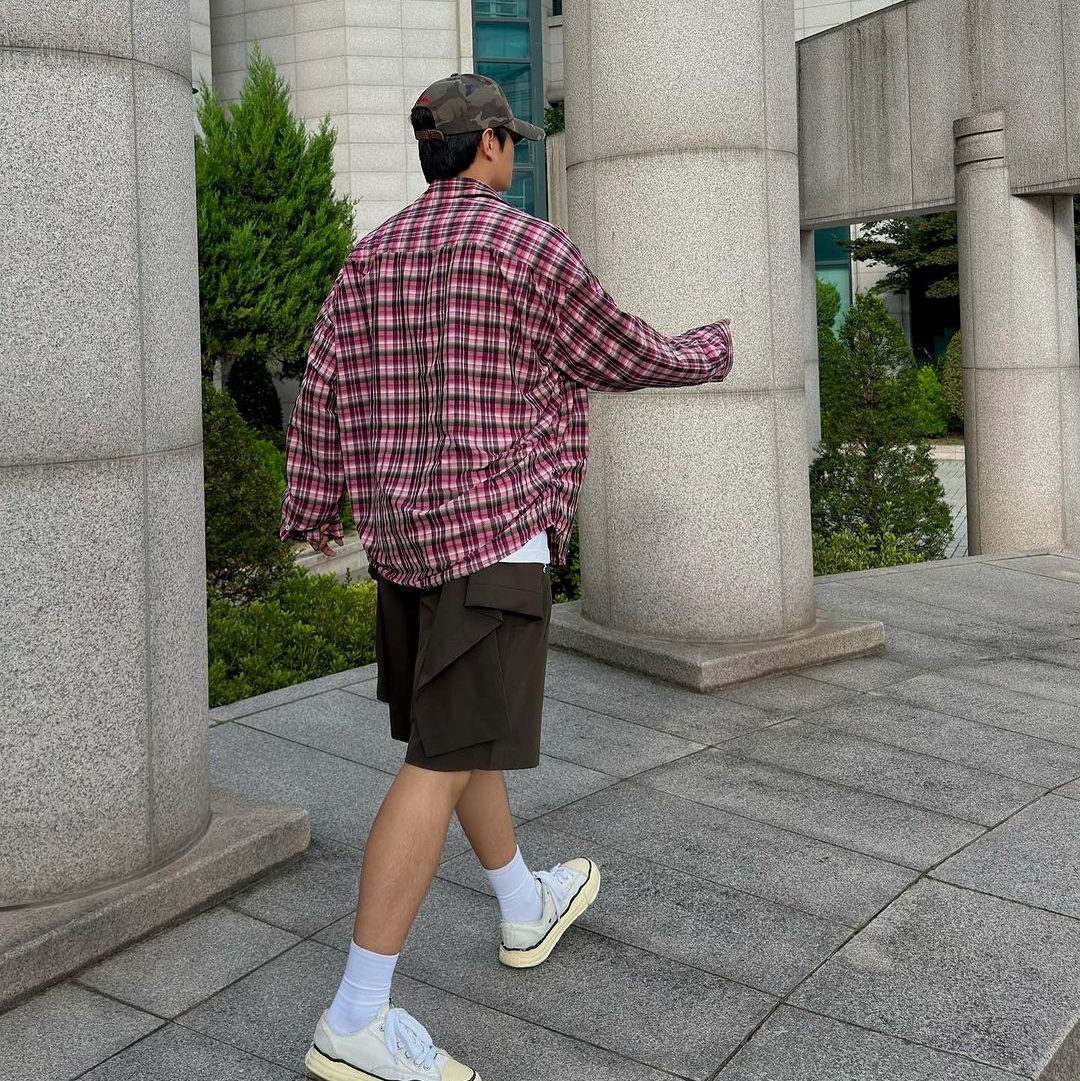 Nonnod Flexible String Check Shirts Pink 착용 스타일 - 4