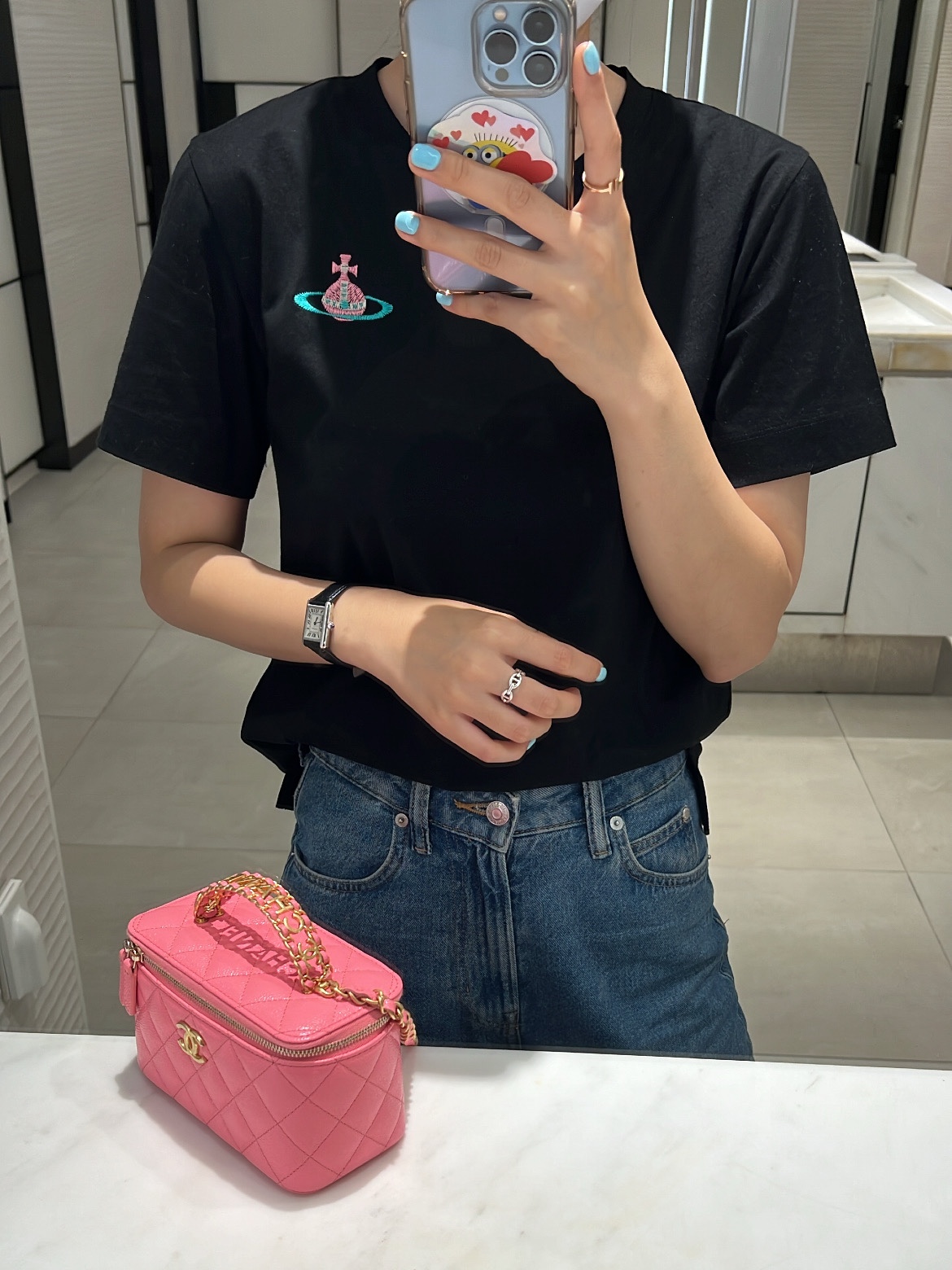 Chanel Vanity with Chain Grained Shiny Calfskin & Gold Coral Pink, (W) Hermes Small Chaine D'Ancre Enchainee Ring Sterling Silver 착용 스타일 - 2