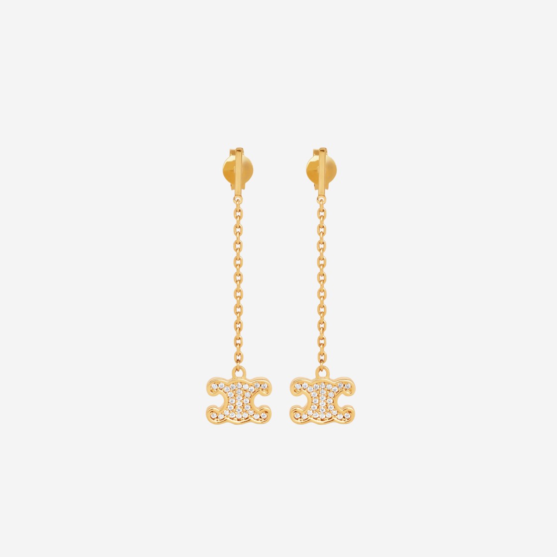 (W) Celine Triomphe Rhinestone Long Earrings in Brass with Gold Finish and Crystals Gold 상세 이미지 1