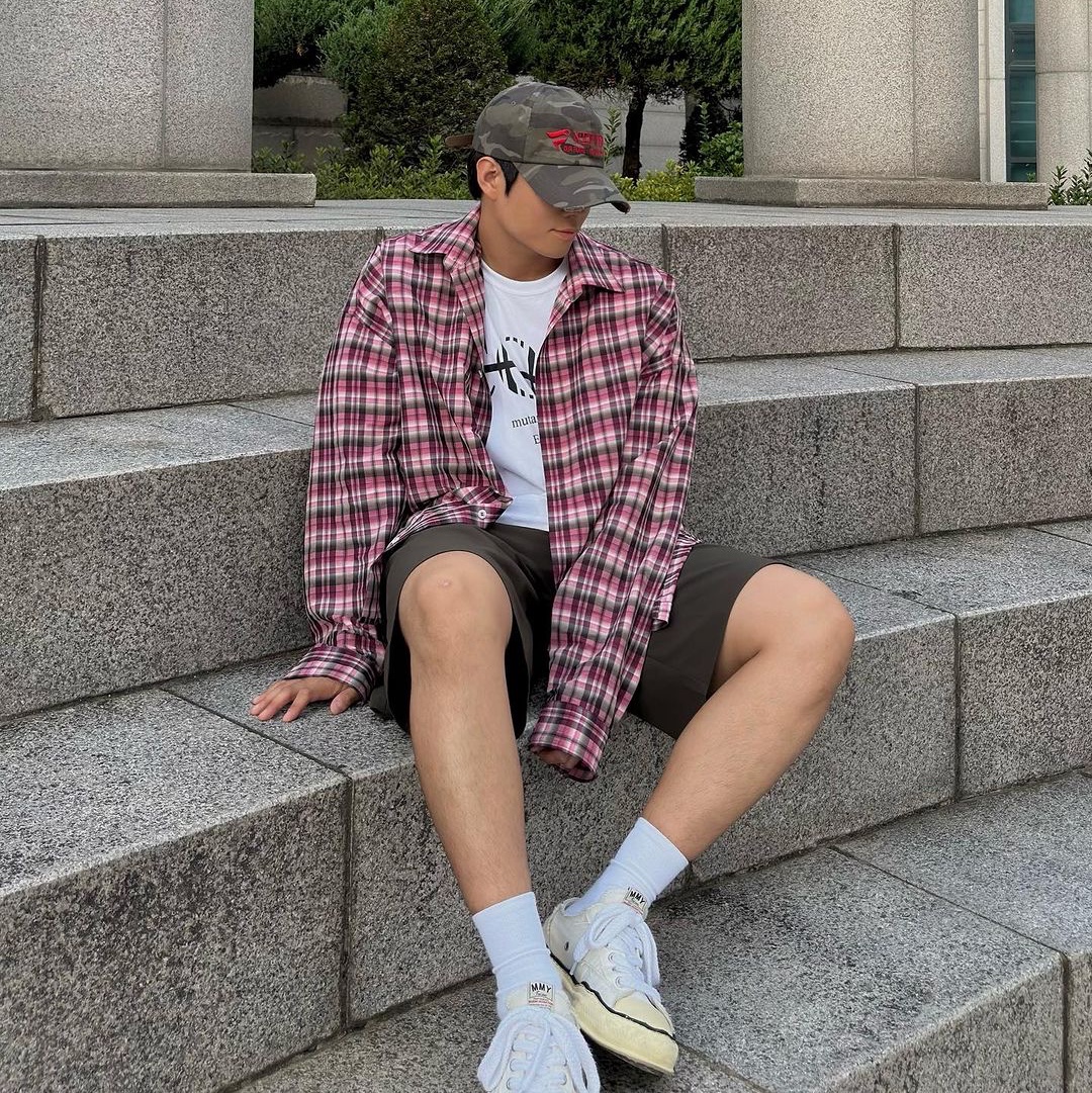 Nonnod Flexible String Check Shirts Pink 착용 스타일 - 1