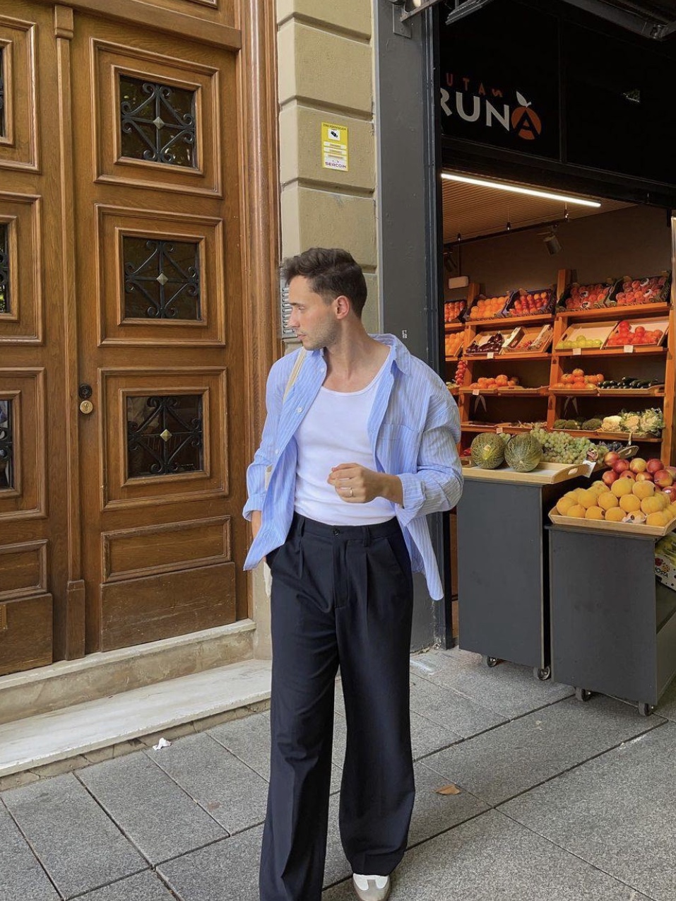 Visvim Palmer Shirt L/S DMGD Linen Ivory - 23SS, AMI de Coeur Oxford Button Down Shirt Sky Blue 착용 스타일 - 4