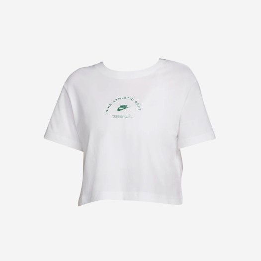 (W) 나이키 스포츠 크롭 티셔츠 화이트 말라카이트 블랙 - 아시아