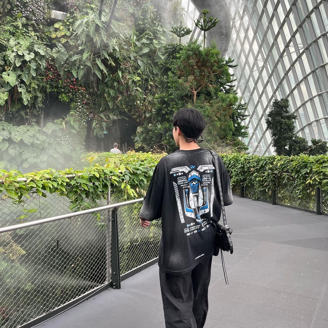 Nonnod Grandprix T-shirt Washed Black 착용 스타일 - 2