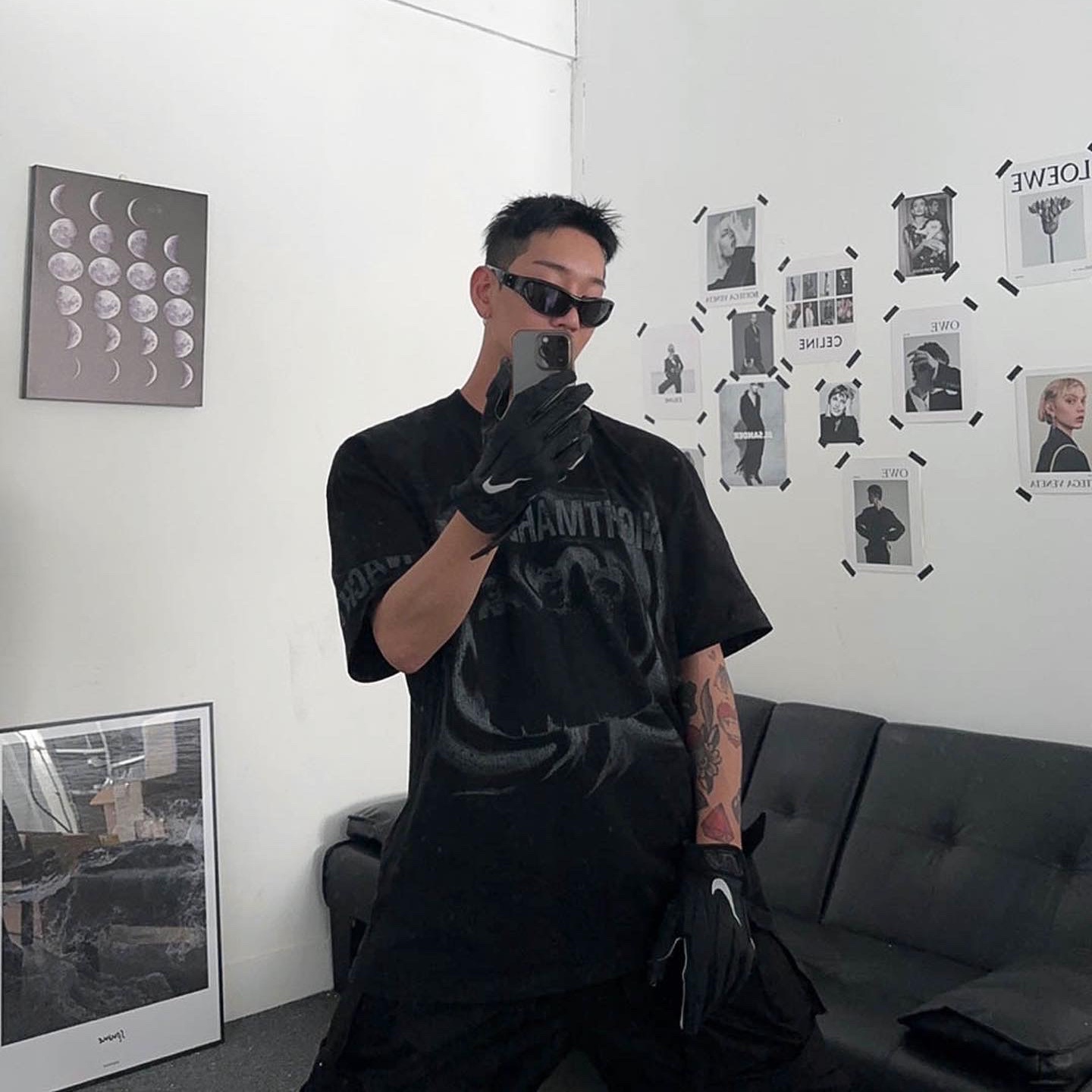 Gentle Monster x Maison Margiela MM003 Black Black, Nike x Drake Nocta Gloves Black 착용 스타일 - 1