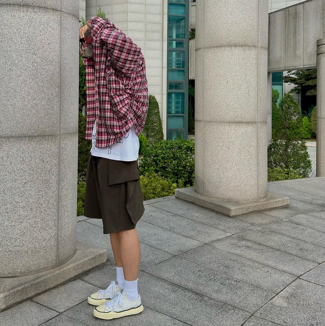 Nonnod Flexible String Check Shirts Pink 착용 스타일 - 3
