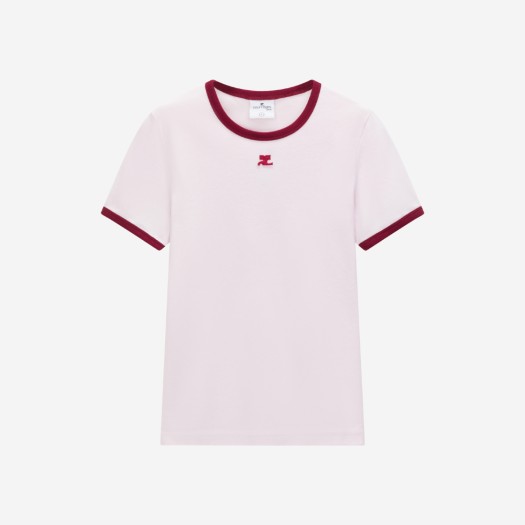 (W) 꾸레쥬 클래식 콘트라스트 티셔츠 파우더 핑크 레드