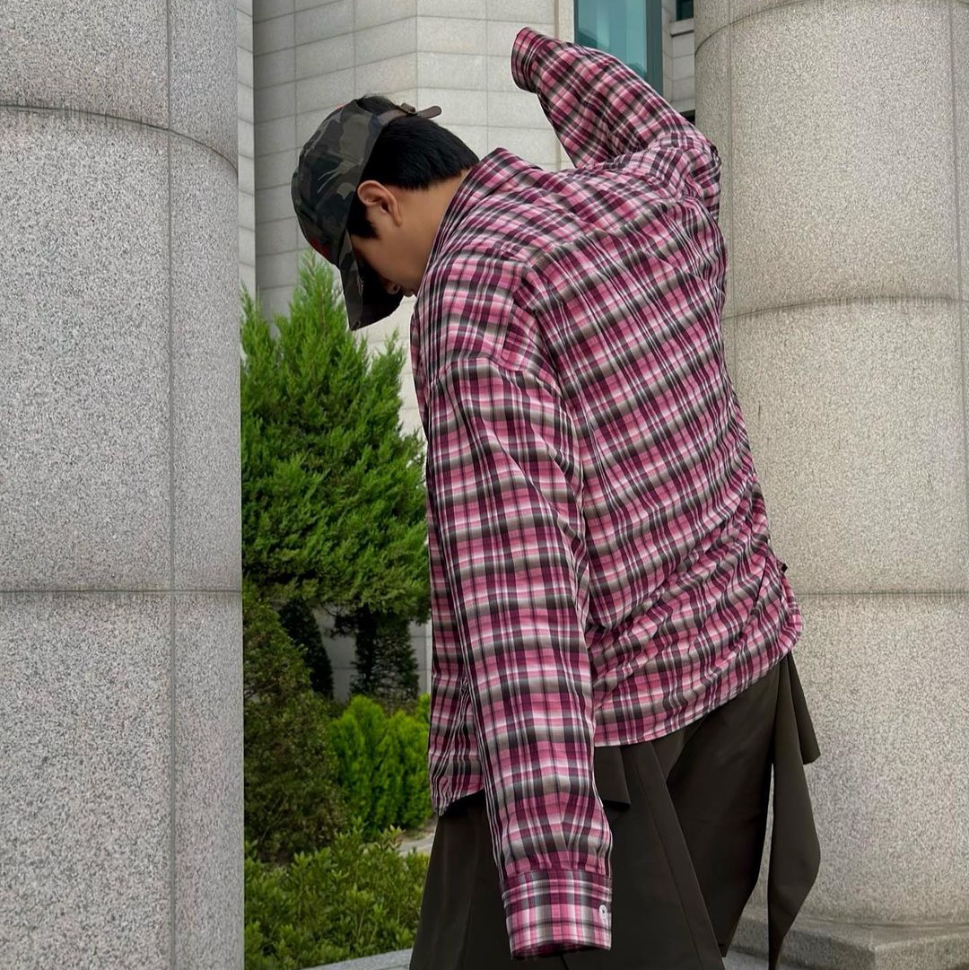 Nonnod Flexible String Check Shirts Pink 착용 스타일 - 5