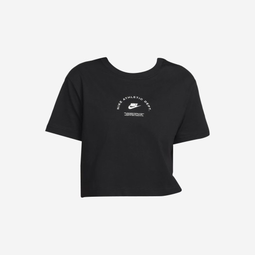 (W) 나이키 스포츠 크롭 티셔츠 블랙 화이트 화이트 - 아시아