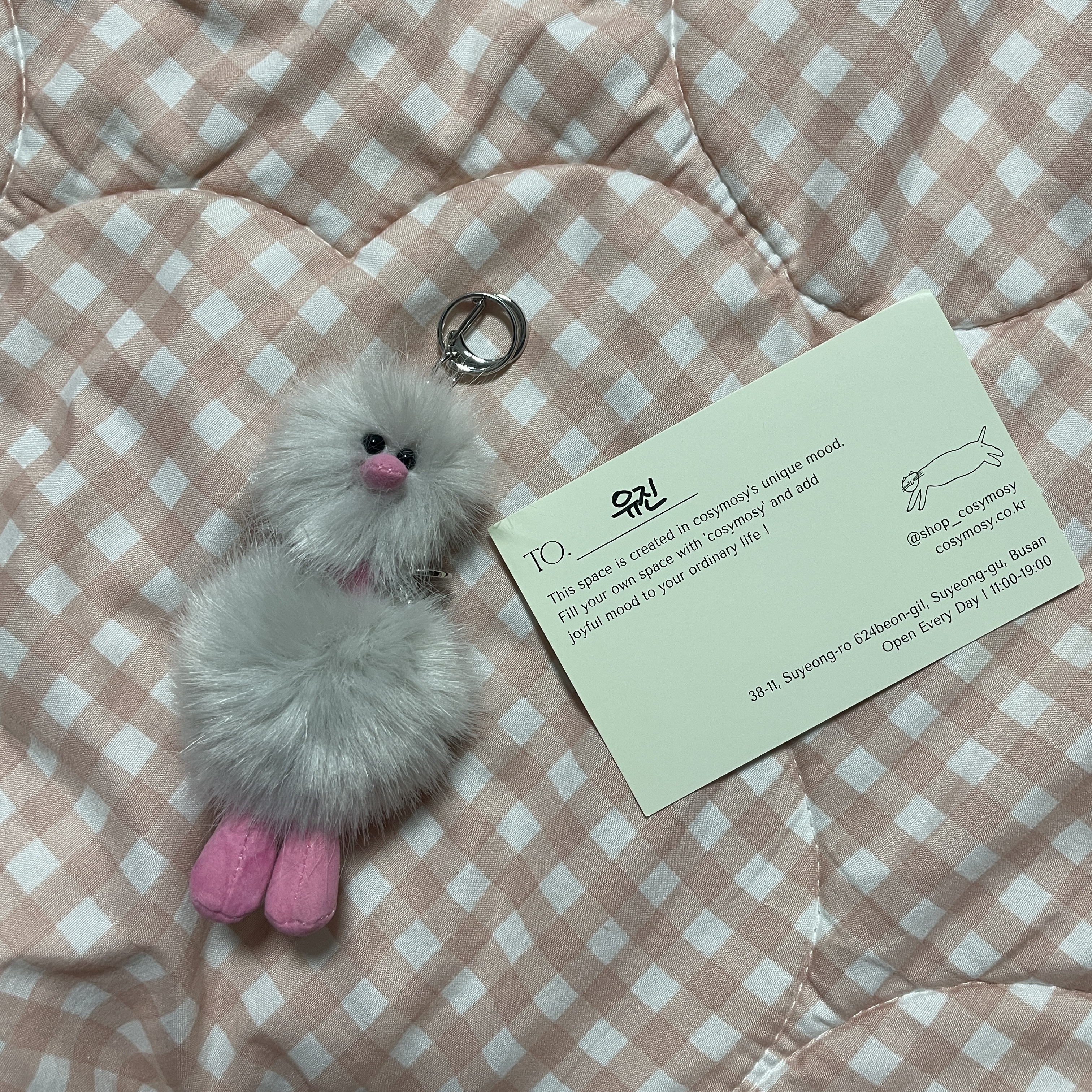 Cosymosy Mini Bird Keyring Light Gray 착용 스타일