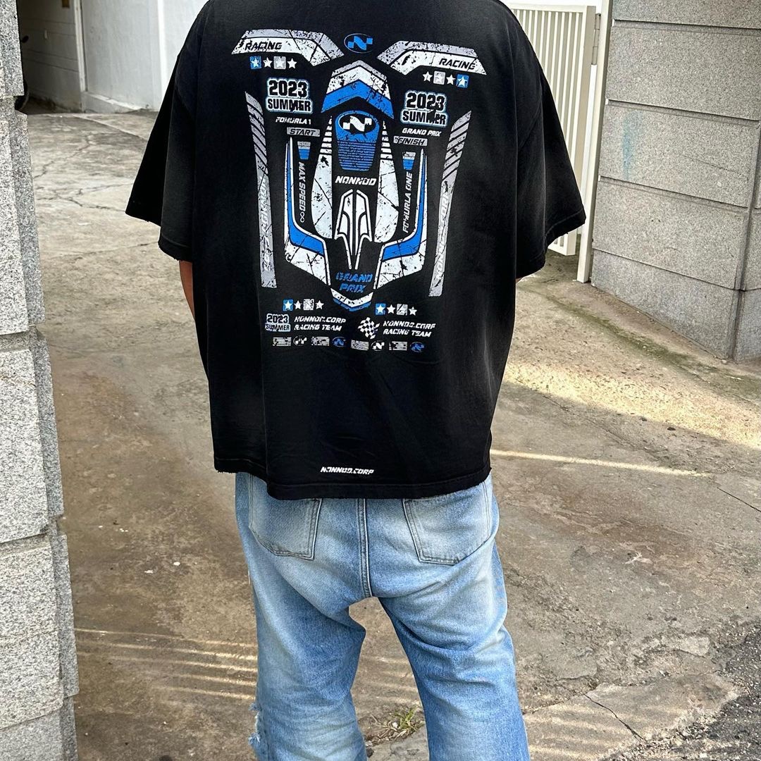 Nonnod Grandprix T-shirt Washed Black 착용 스타일 - 3