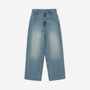 Nieeh Women Washed Wide Denim Pants Blue
