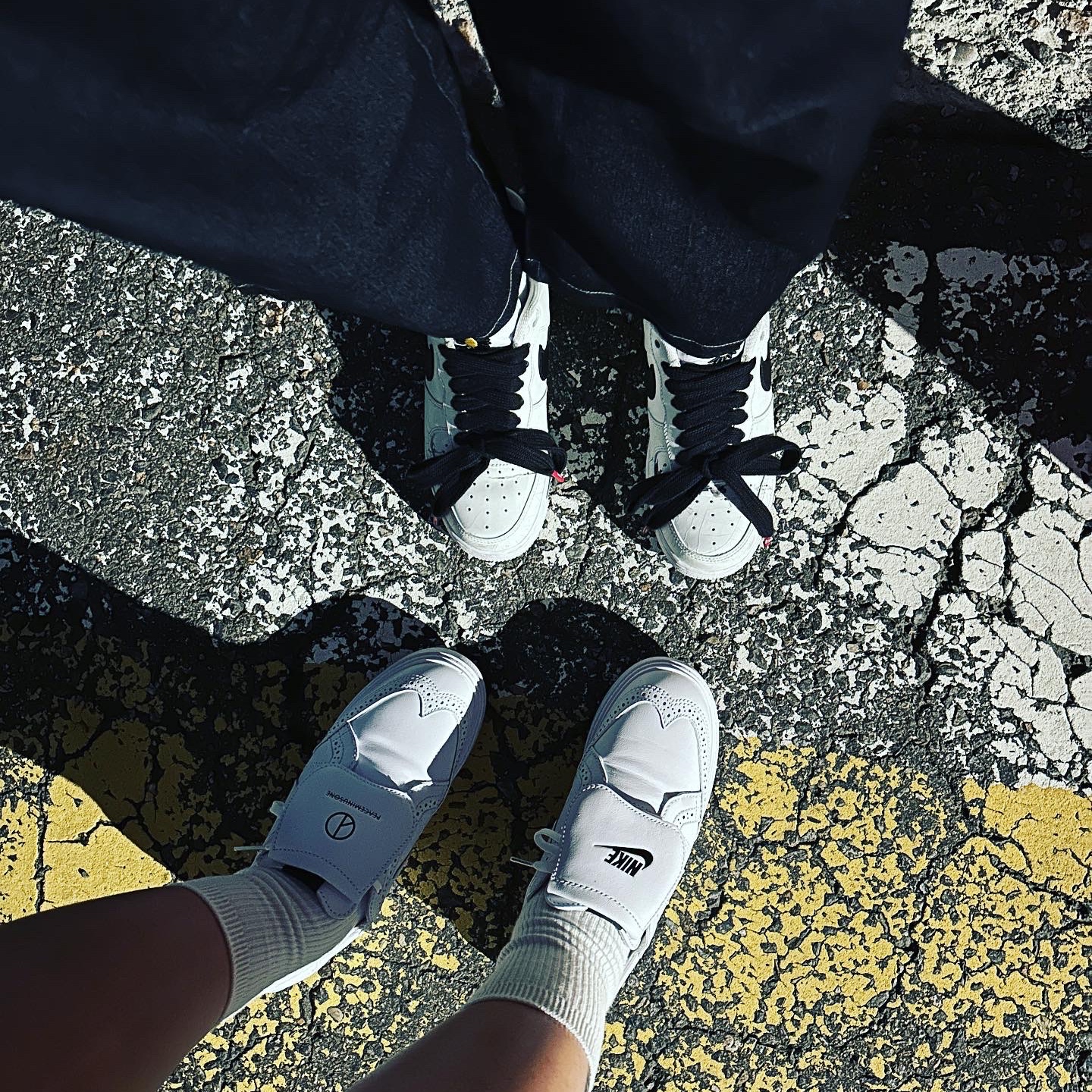 Nike x Peaceminusone Kwondo1 White, Nike x Peaceminusone Air Force 1 Low Para-Noise 2.0 착용 스타일