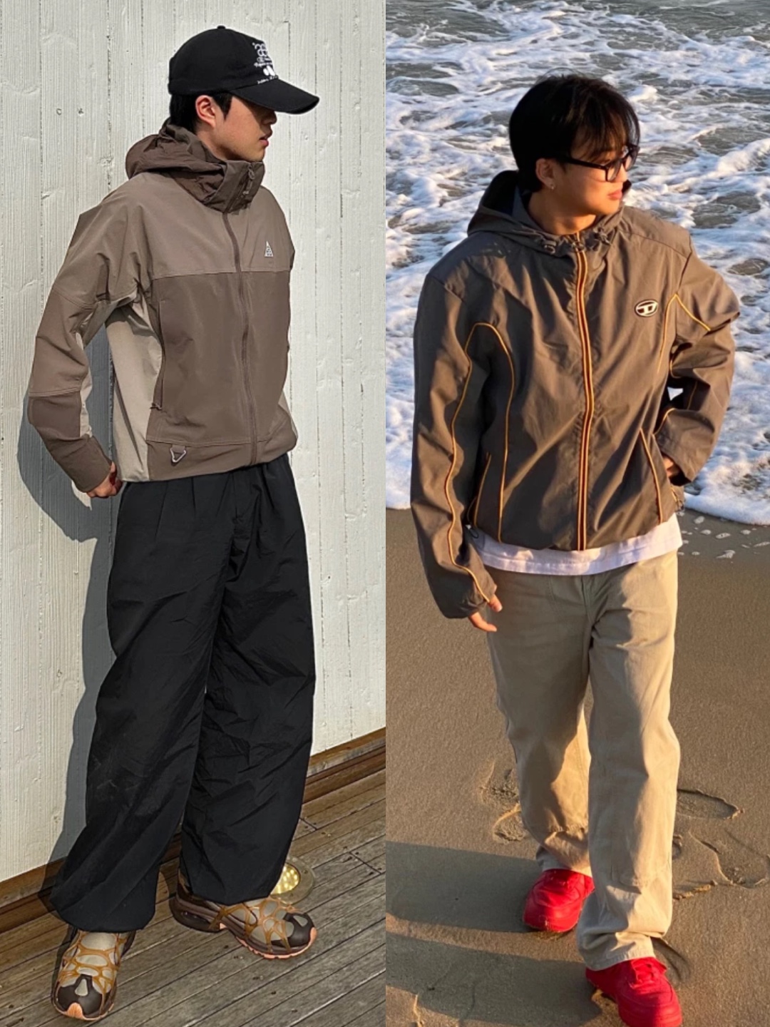 Nike ACG Sun Farer Jacket Ironstone - Asia, Diesel J-Hives Windbreaker with Contrast Piping Grey 착용 스타일 - 2