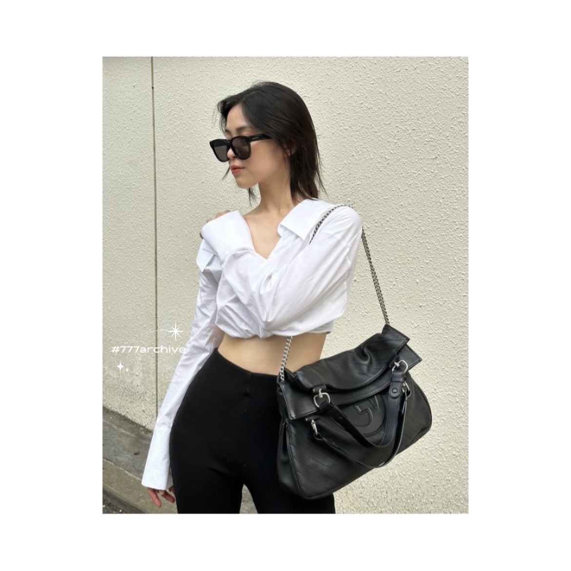 Gucci Blondie Medium Tote Bag Black Leather, Gucci Special Fit Square Frame Sunglasses Black Acetate 착용 스타일 - 1