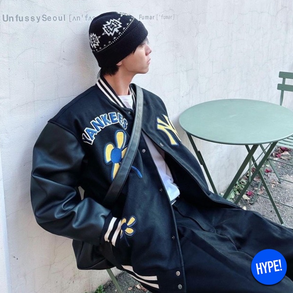 BAPE Varsity Jacket Brown, Celine Classic Teddy Jacket in Textured Wool Black 착용 스타일 - 4