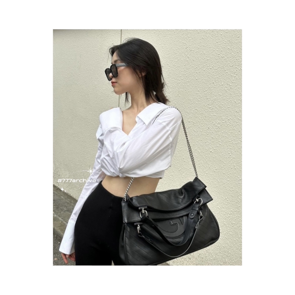 Gucci Blondie Medium Tote Bag Black Leather, Gucci Special Fit Square Frame Sunglasses Black Acetate 착용 스타일 - 2